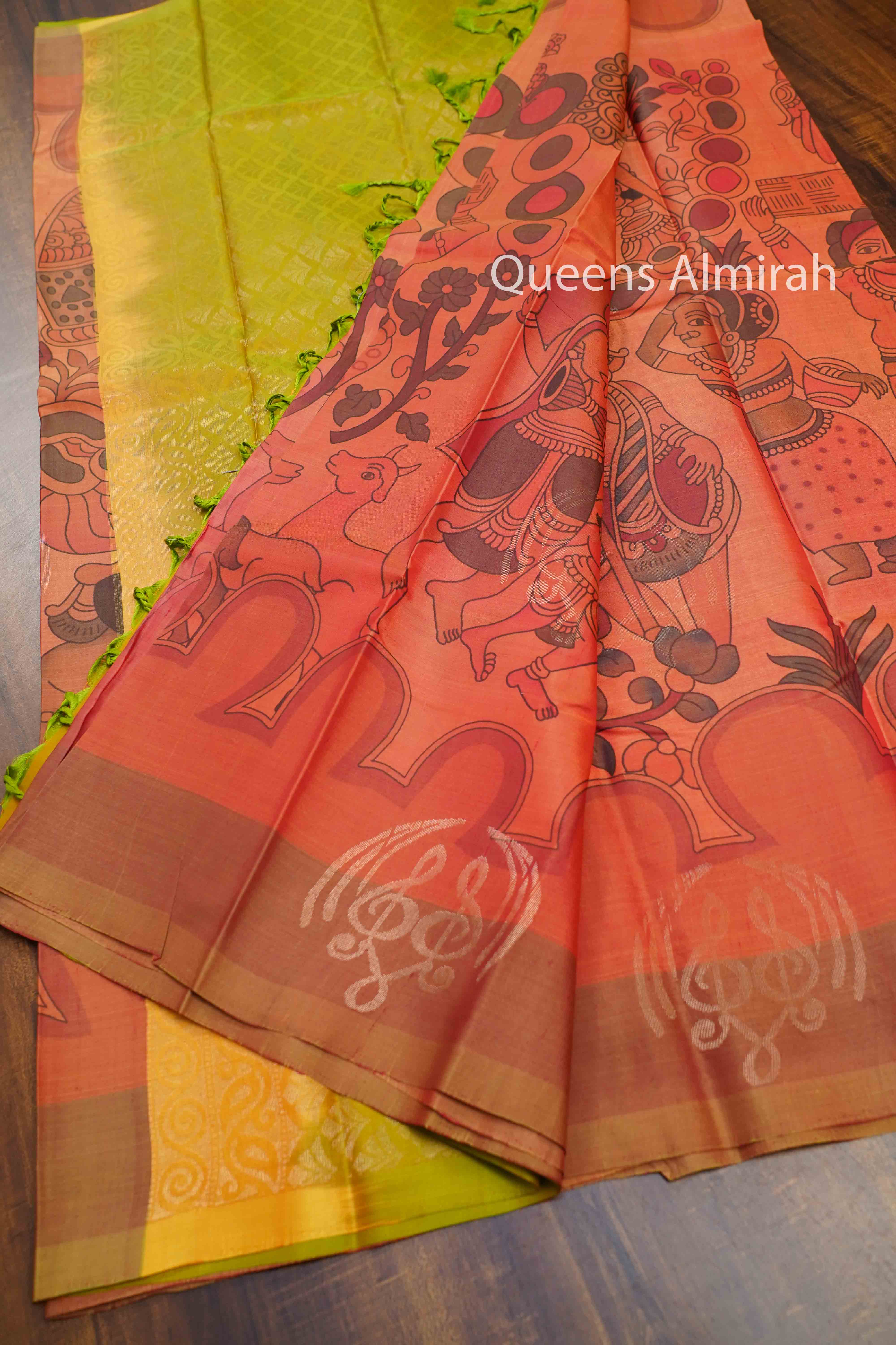 Dusky Orange Pure Kanchivaram Silk Saree QUEENS ALMIRAH