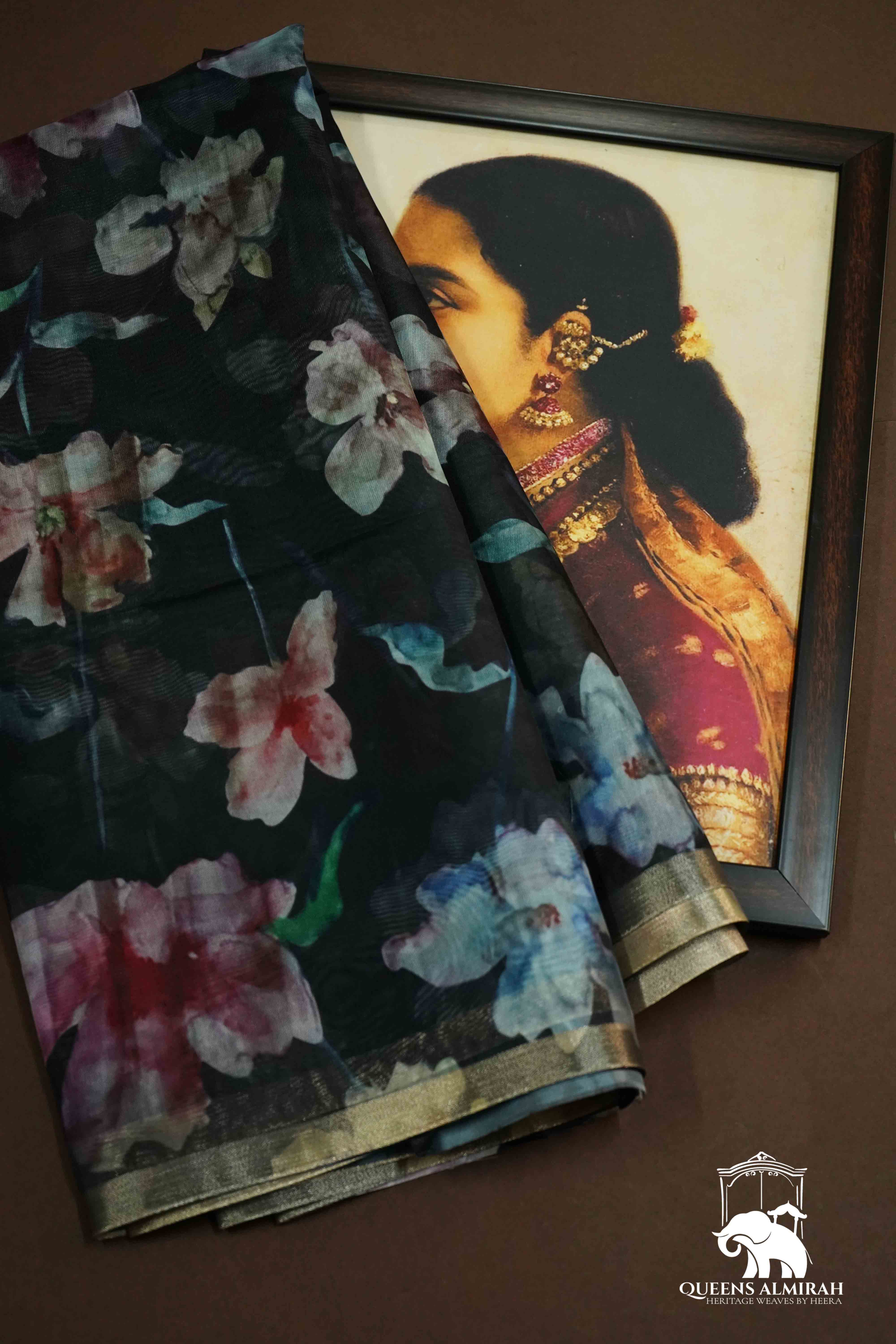 ELEPHANT GREY  MALAI CHANDERI SILK SAREE - Queens Jewel Emporium