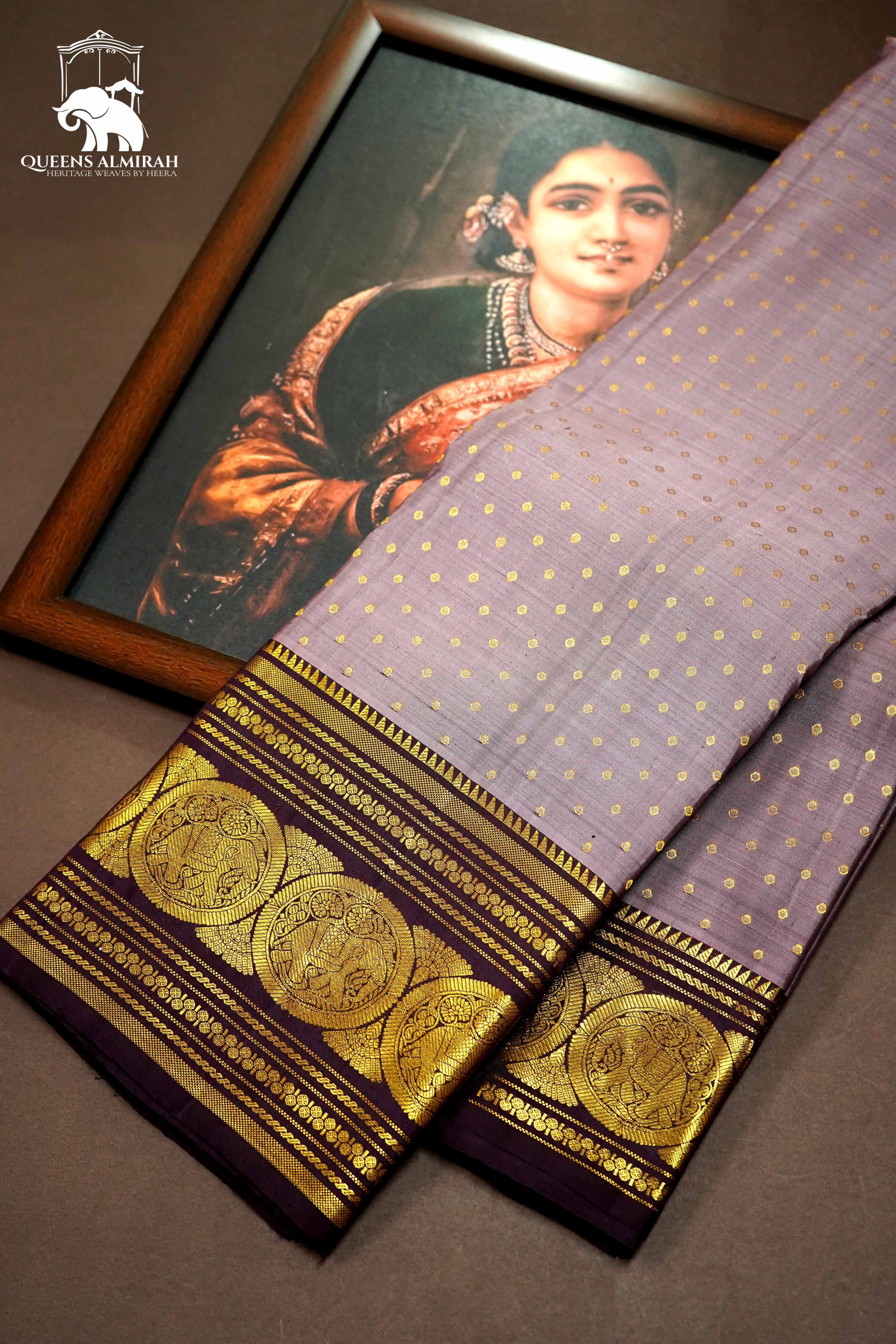 FADED PURPLE WITH MATTE PURPLE KANCHIVARAM SILK SAREE - Queens Jewel Emporium