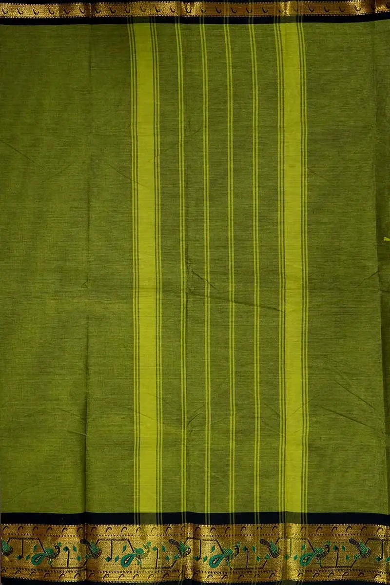 GREEN SAREE WITH BALCK PAITHANI BORDER COTTON SAREE - Queens Jewel Emporium