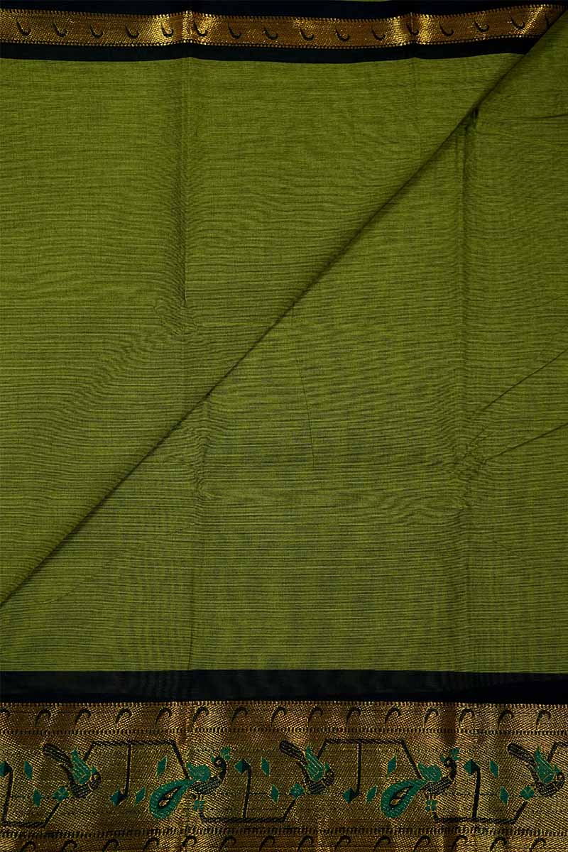 GREEN SAREE WITH BALCK PAITHANI BORDER COTTON SAREE - Queens Jewel Emporium
