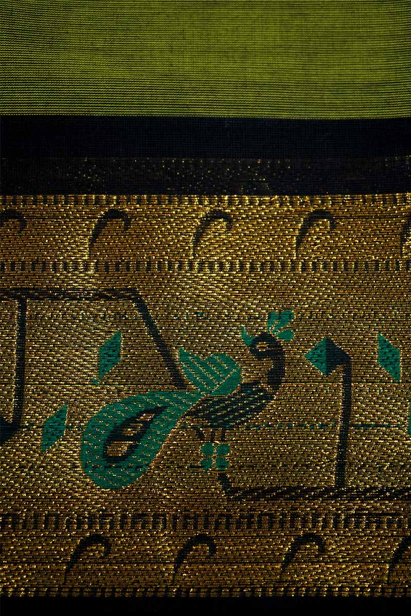 GREEN SAREE WITH BALCK PAITHANI BORDER COTTON SAREE - Queens Jewel Emporium