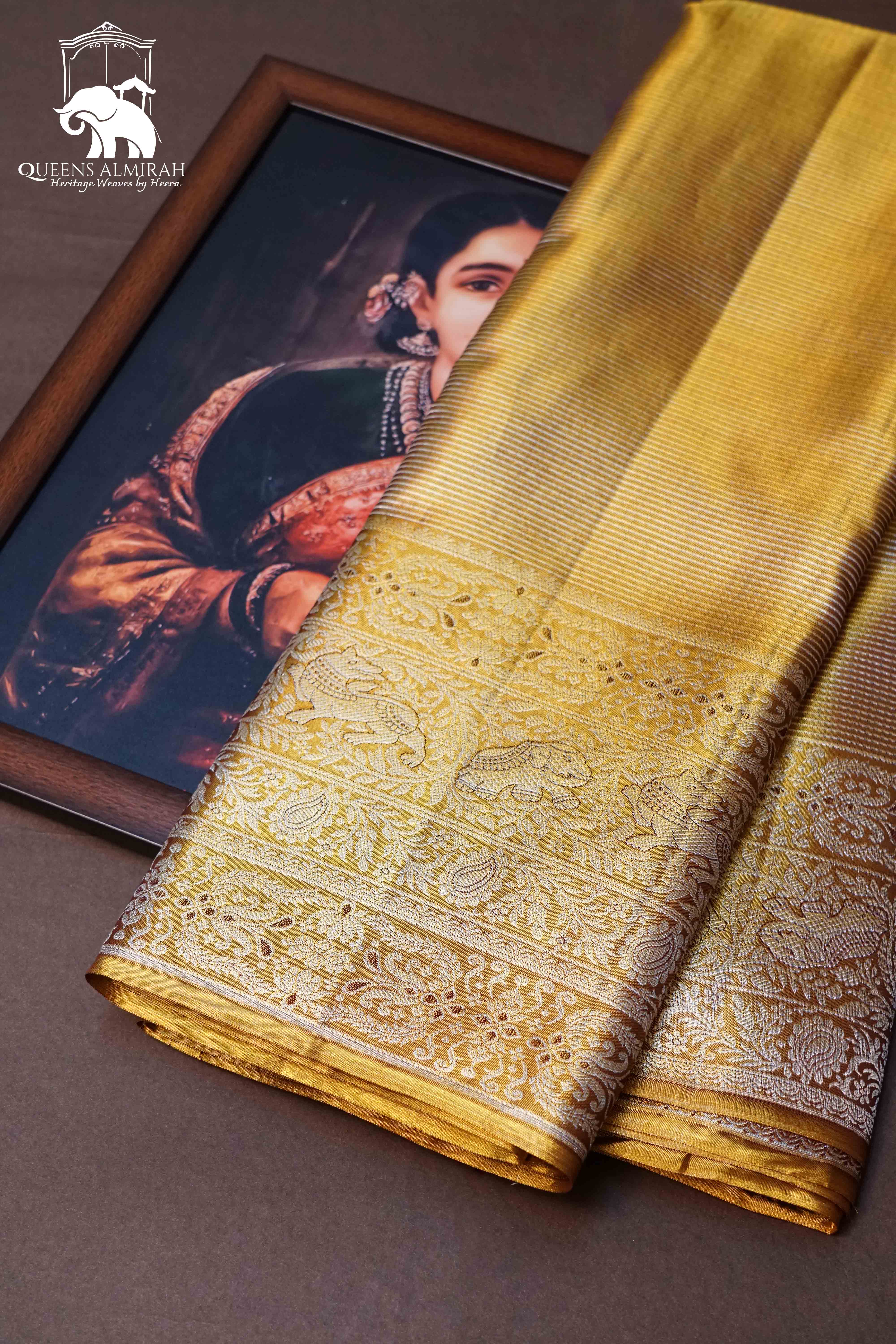GOLDEN COLOR  PURE KANCHIVARAM SILK SAREE - Queens Jewel Emporium