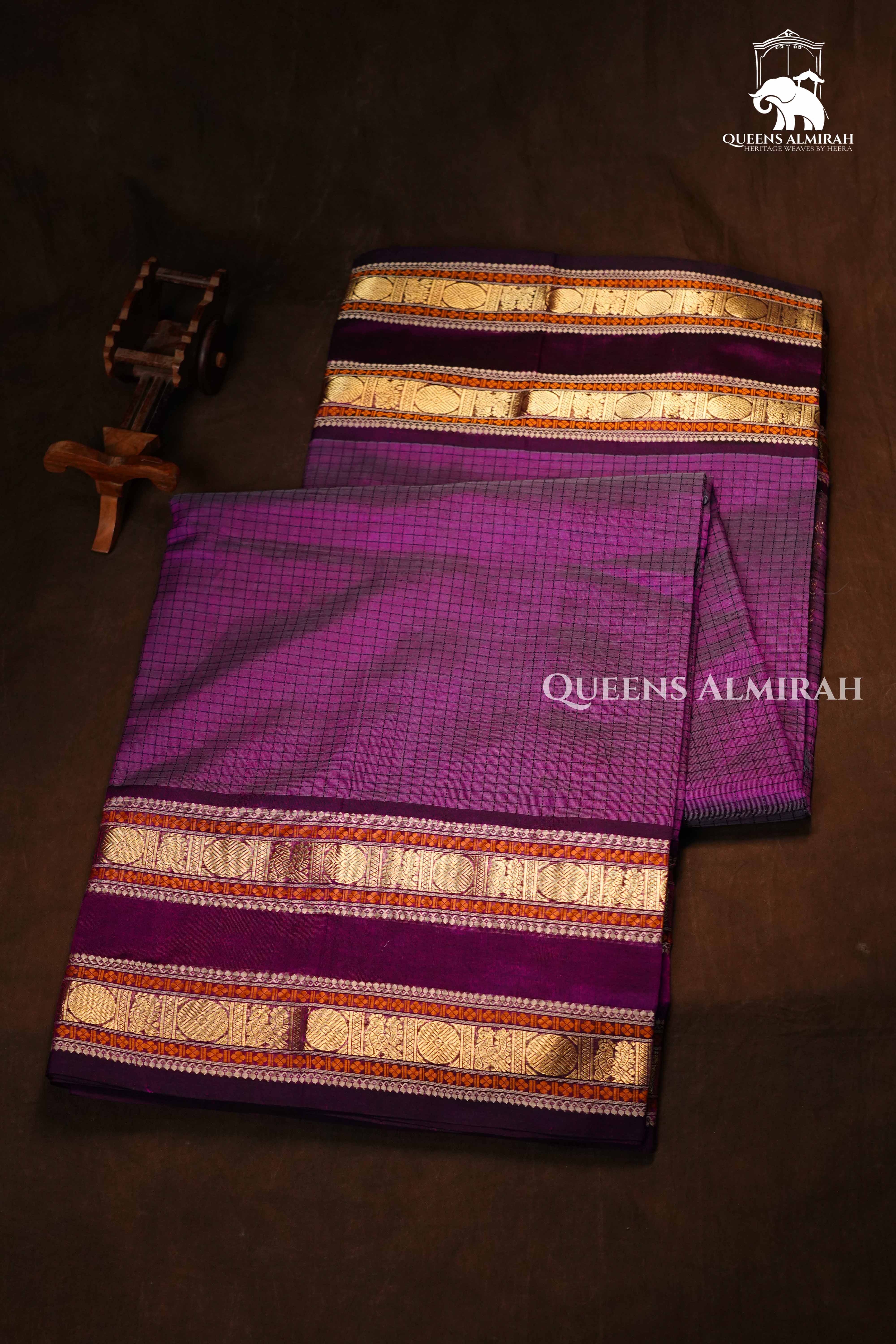 Grape Purple-Karaikudi Chettinad Silk Cotton Saree QUEENS ALMIRAH