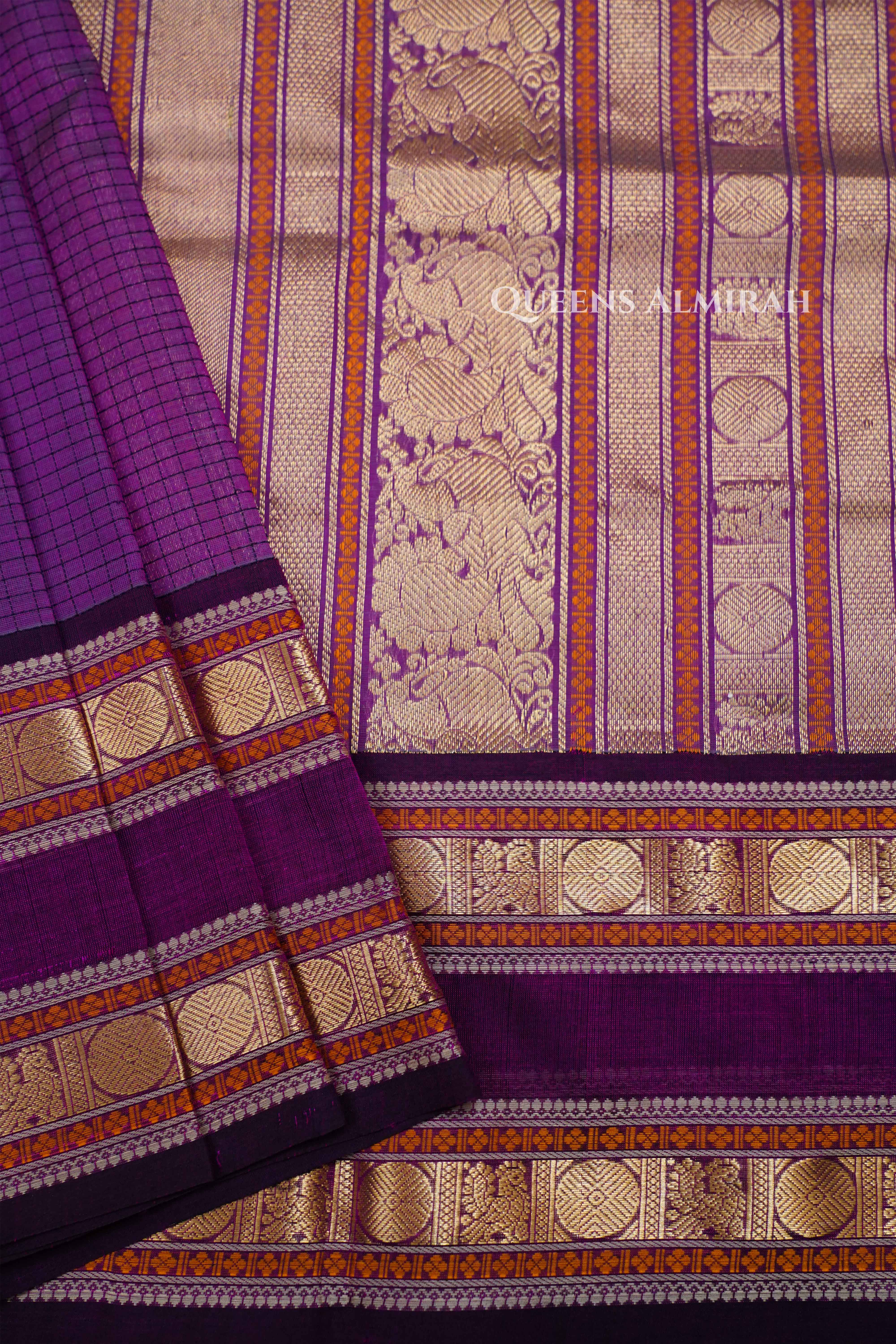 Grape Purple-Karaikudi Chettinad Silk Cotton Saree QUEENS ALMIRAH