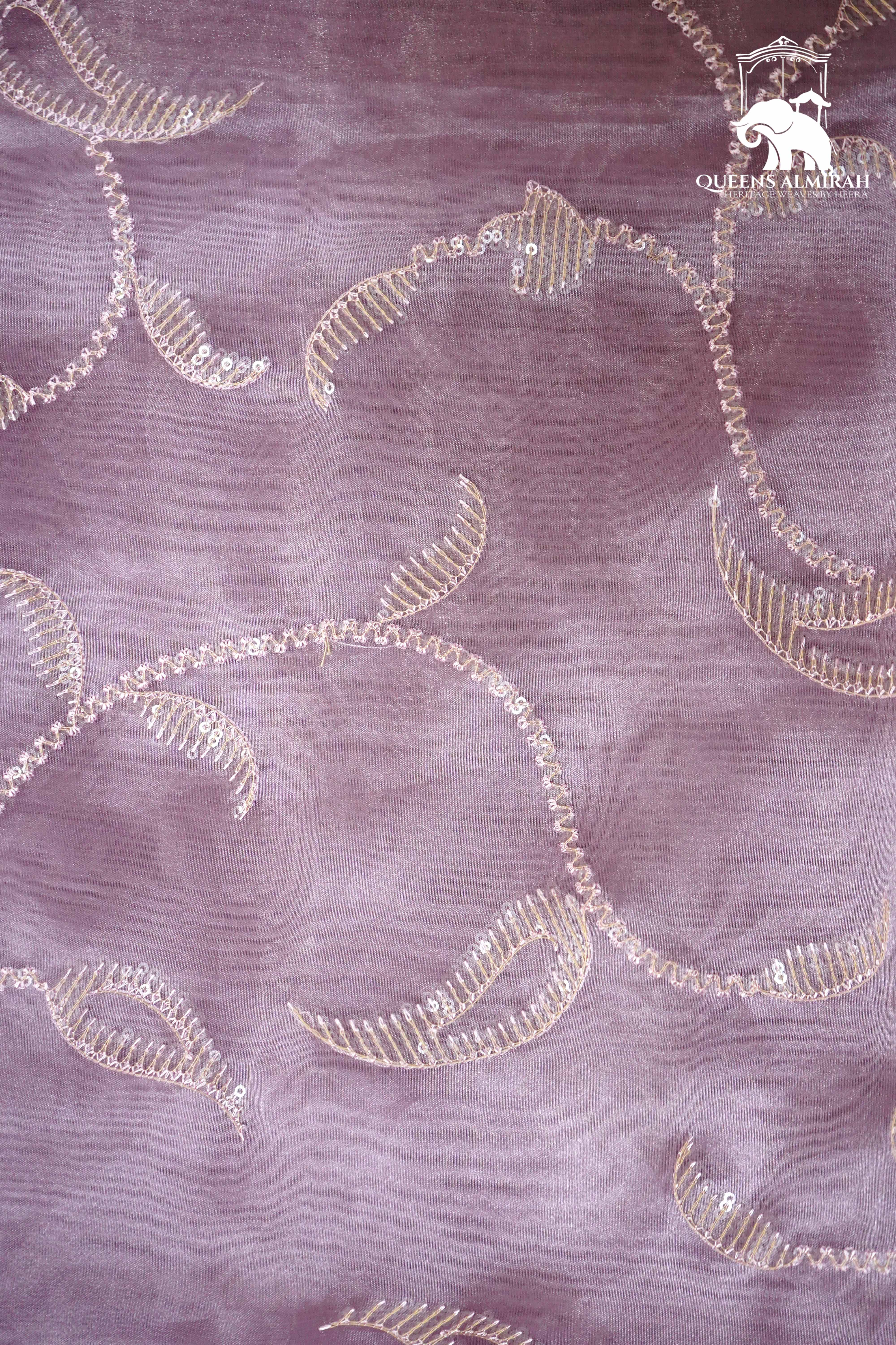 HEATHER PURPLE WITH SCALLOP BORDER ORGANZA SAREE - Queens Jewel Emporium