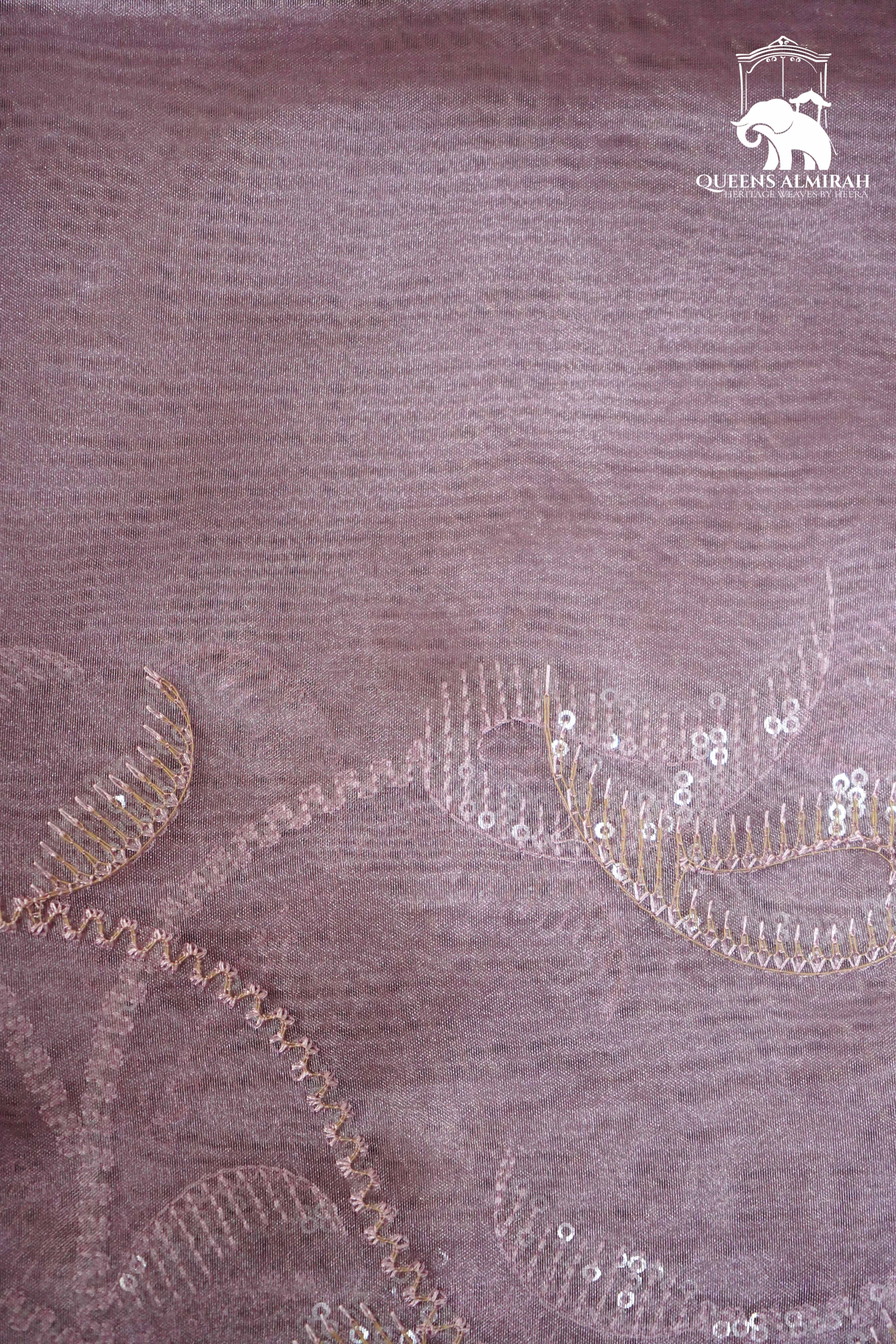 HEATHER PURPLE WITH SCALLOP BORDER ORGANZA SAREE - Queens Jewel Emporium