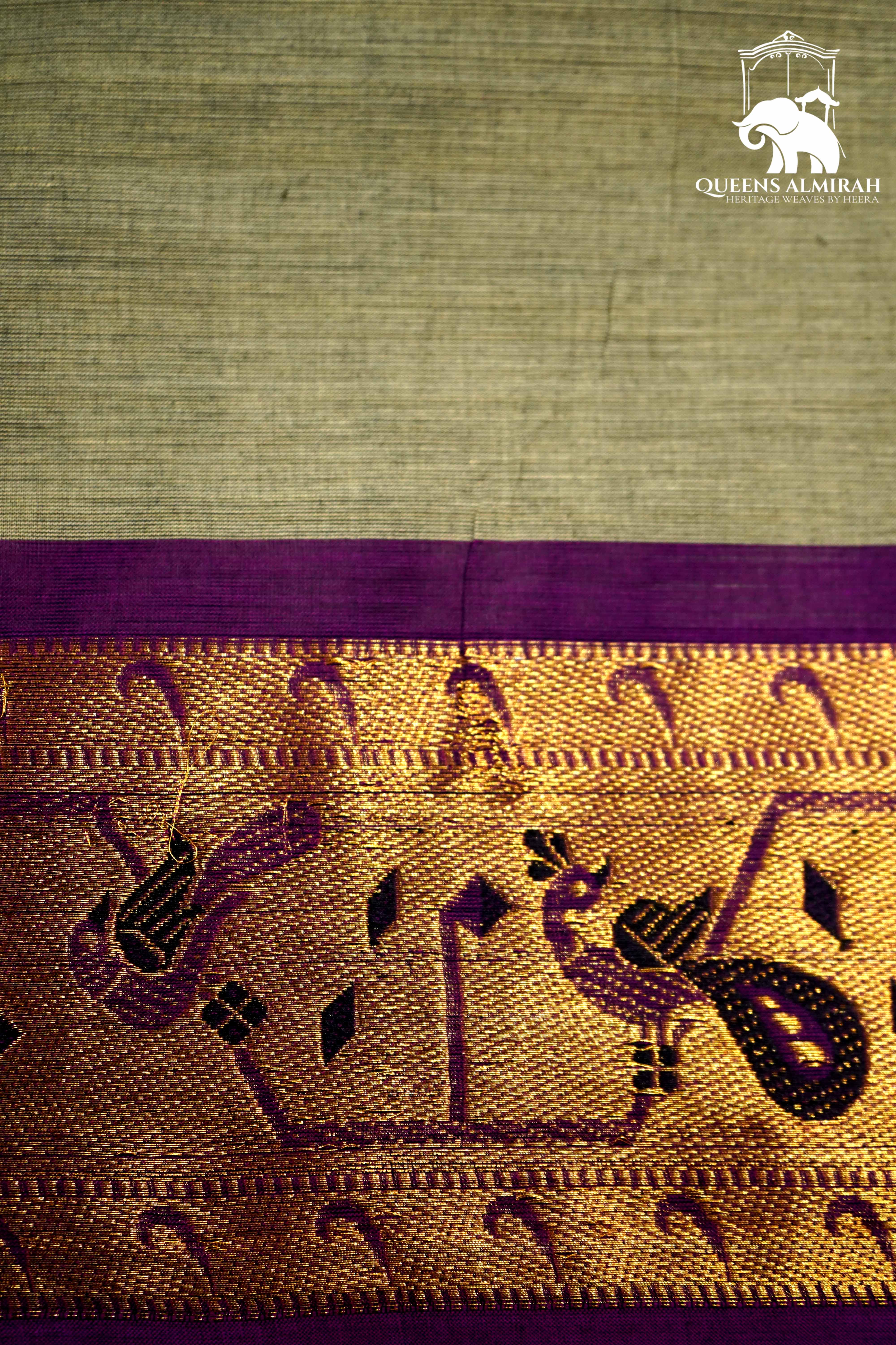 HEATHERED GREY WITH WARM PURPLE KANCHI COTTON SAREE - Queens Jewel Emporium