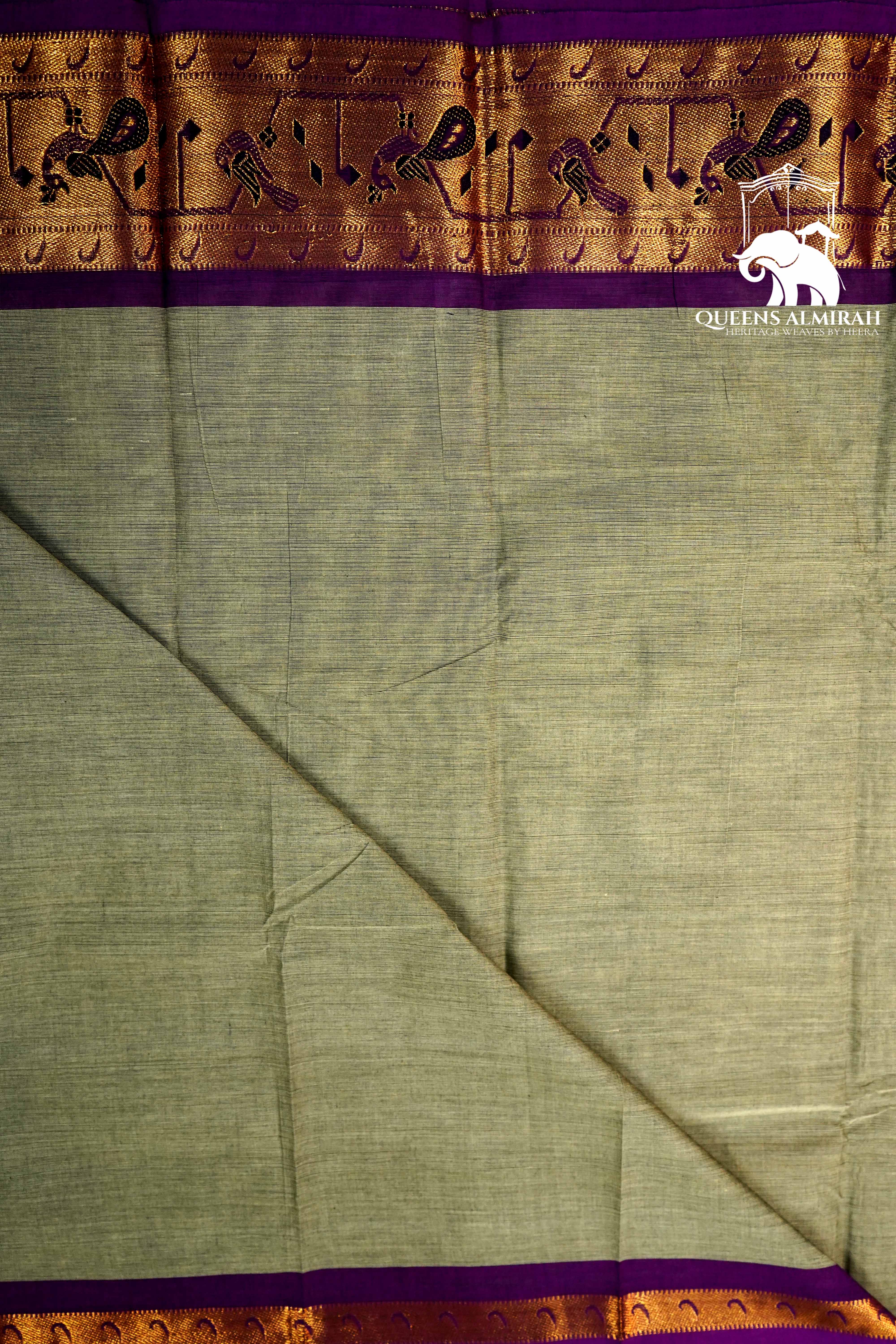 HEATHERED GREY WITH WARM PURPLE KANCHI COTTON SAREE - Queens Jewel Emporium