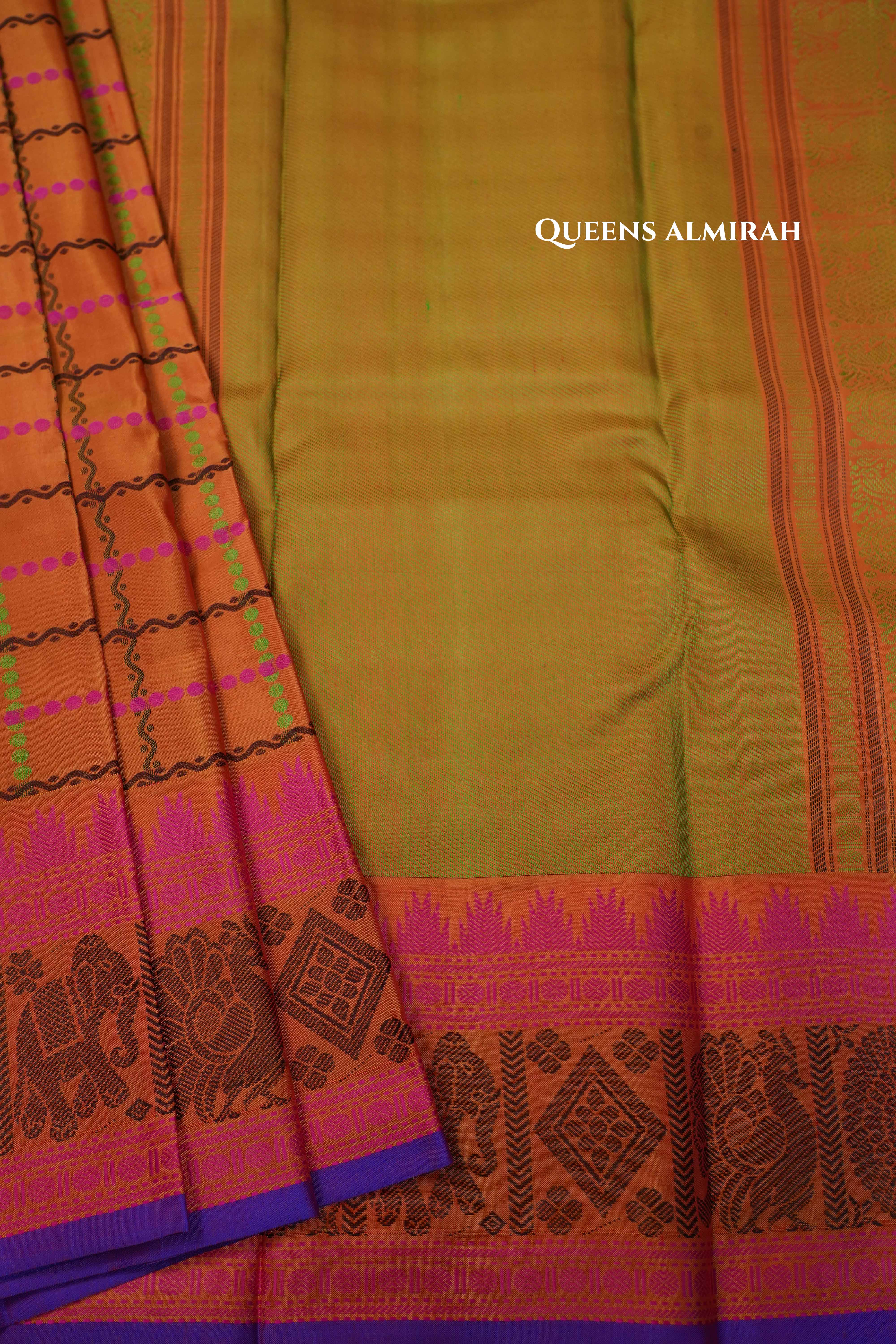 Honey Brown Pure Kanchivaram Silk Saree QUEENS ALMIRAH