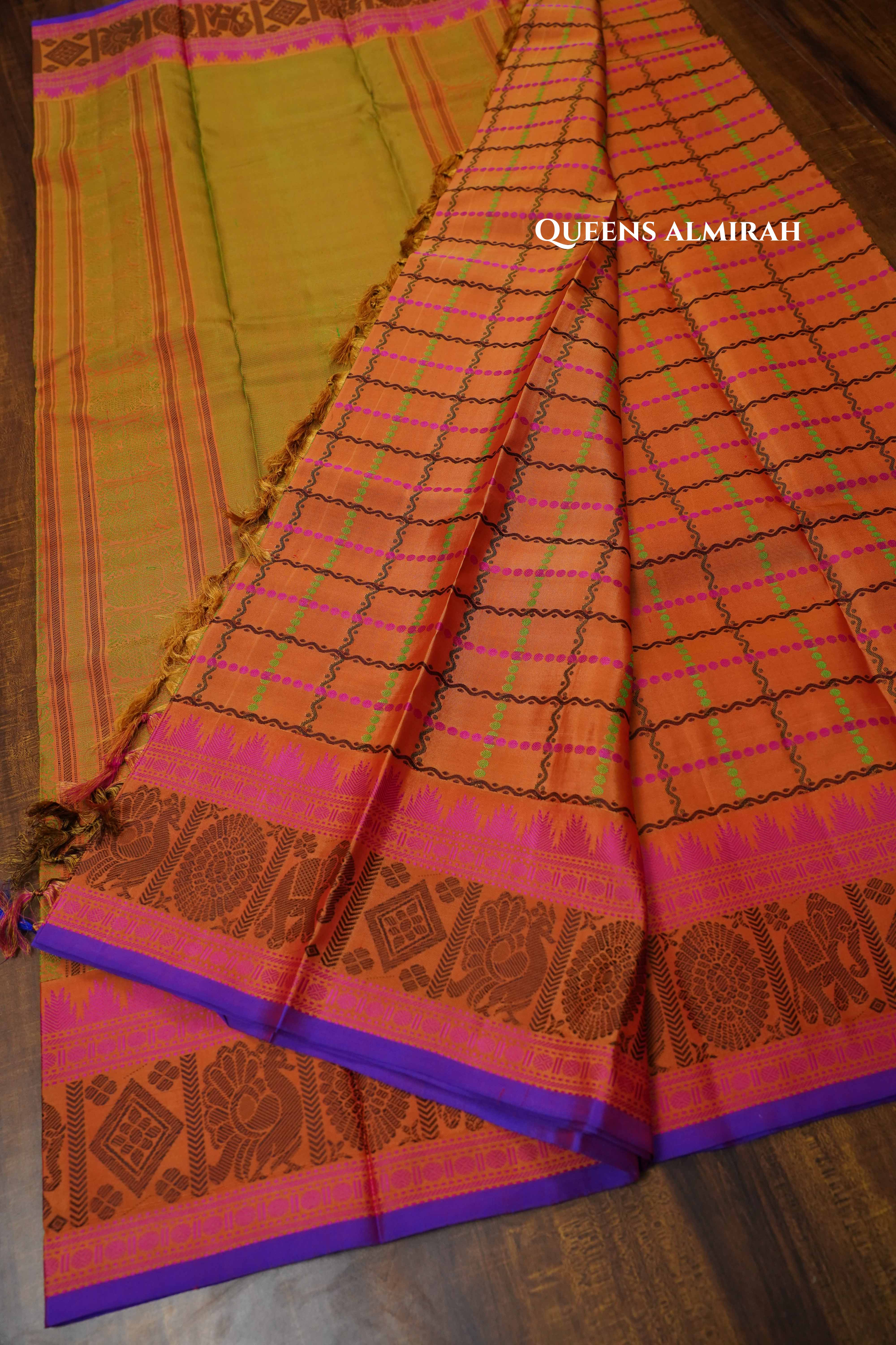 Honey Brown Pure Kanchivaram Silk Saree QUEENS ALMIRAH