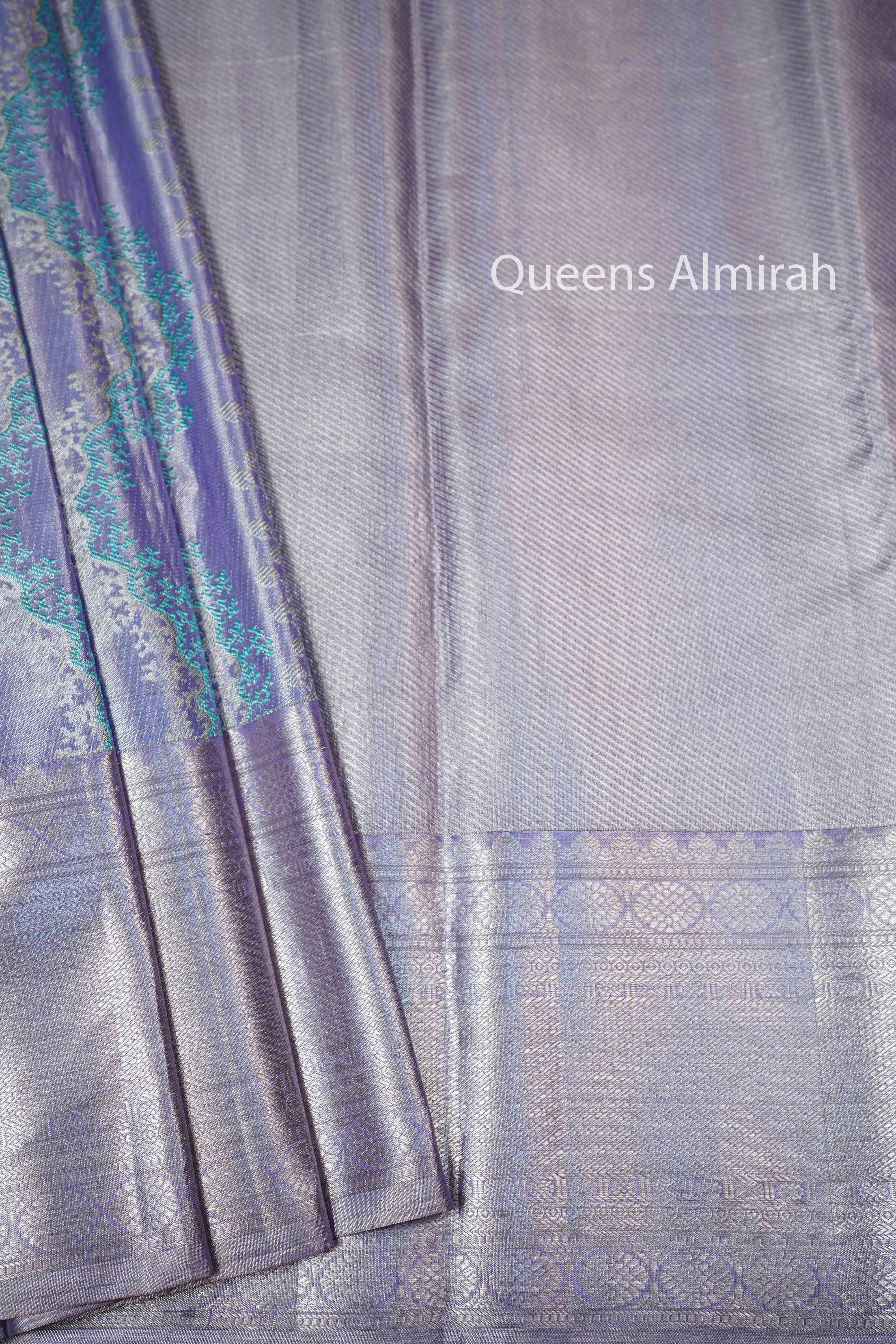 Ice Blue With Lavender Pure Kanchivaram Silk Saree QUEENS ALMIRAH