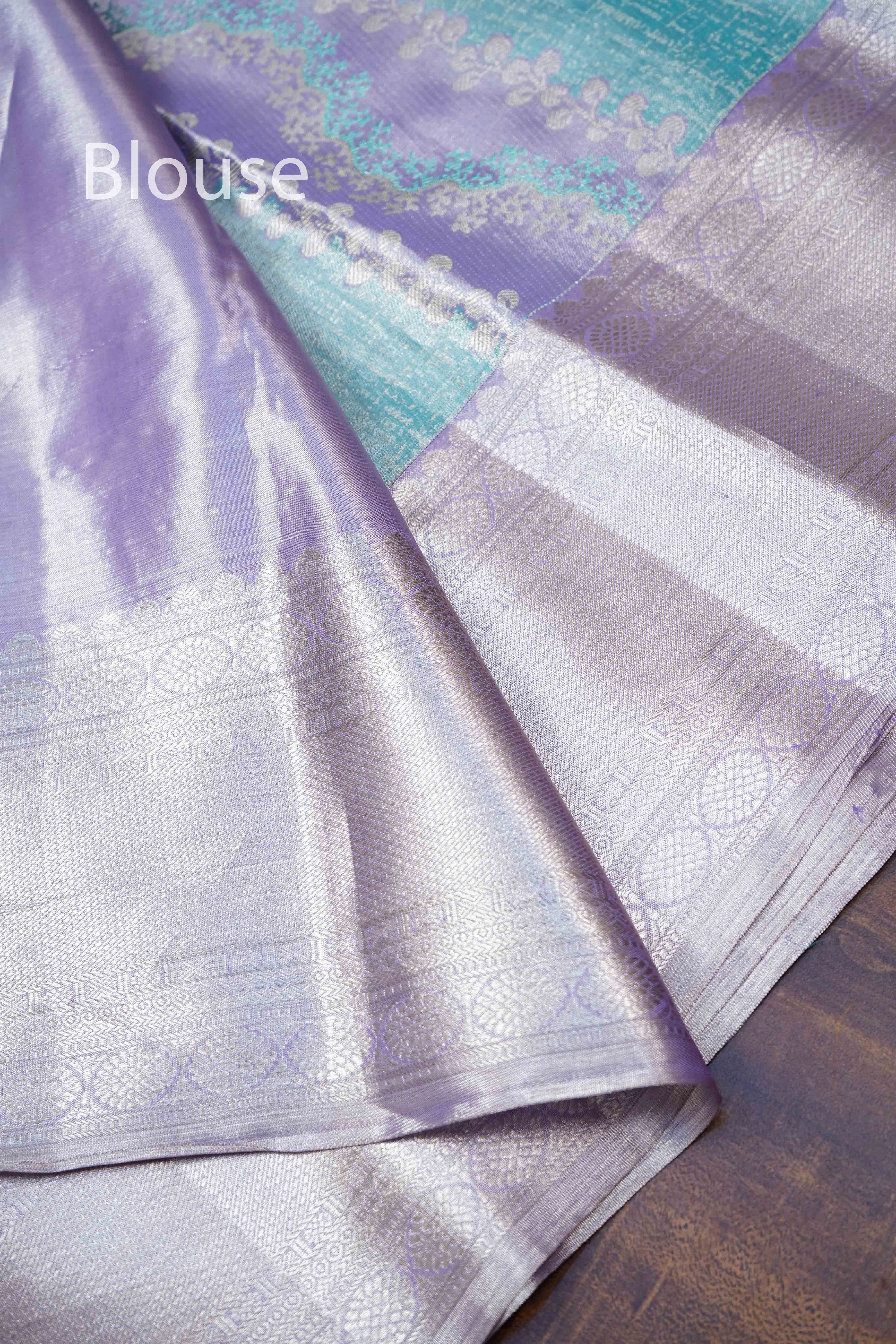 Ice Blue With Lavender Pure Kanchivaram Silk Saree QUEENS ALMIRAH