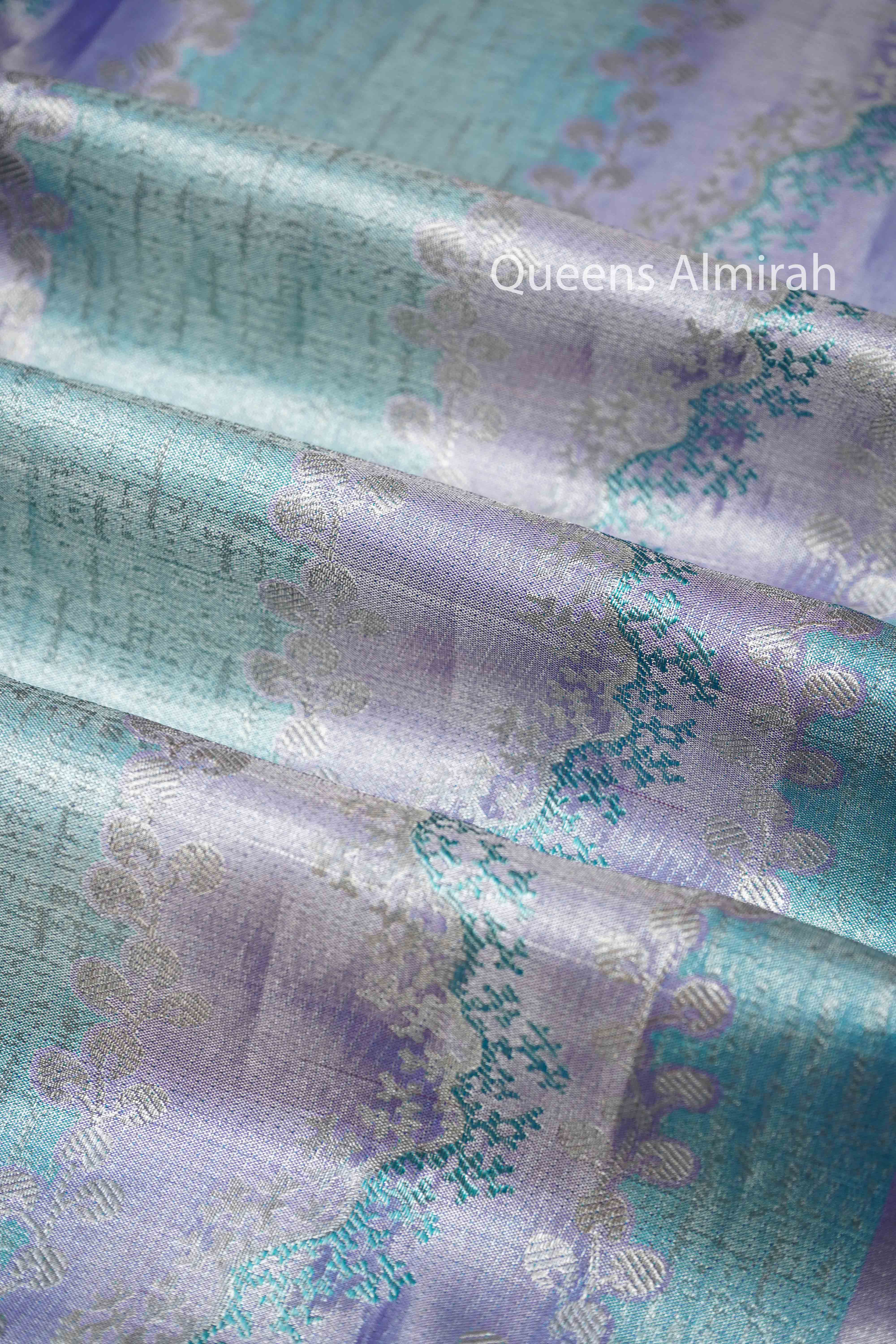 Ice Blue With Lavender Pure Kanchivaram Silk Saree QUEENS ALMIRAH