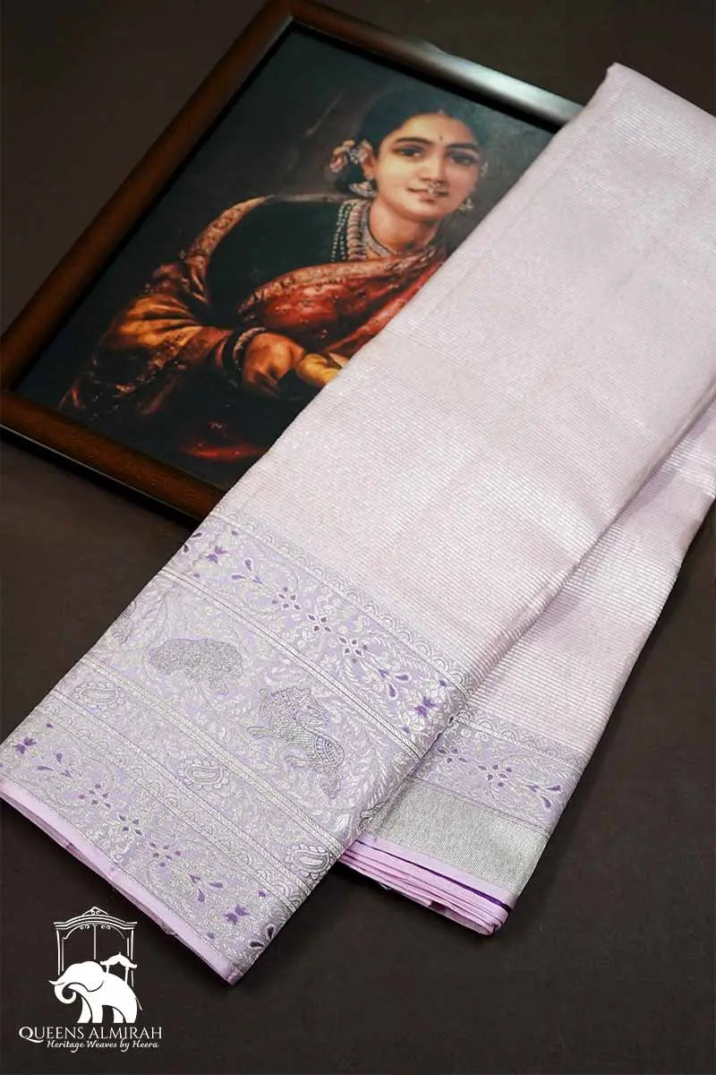 KANJI PATTU PASTEL DUSKY PINK MEENAKARI SILK SAREE - Queens Jewel Emporium