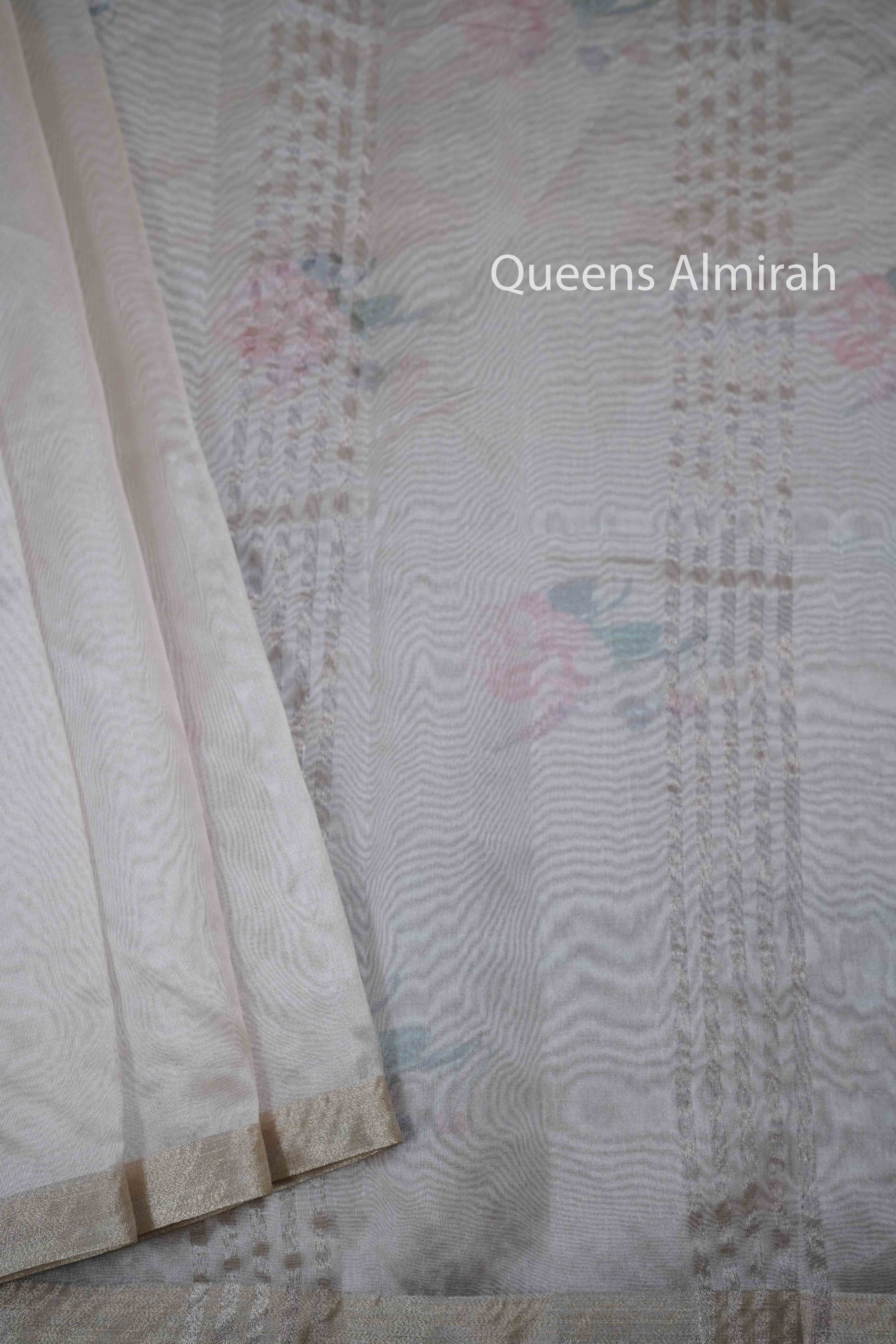 LIGHT CHAMPAGNE ORGANZA SAREE - Queens Jewel Emporium
