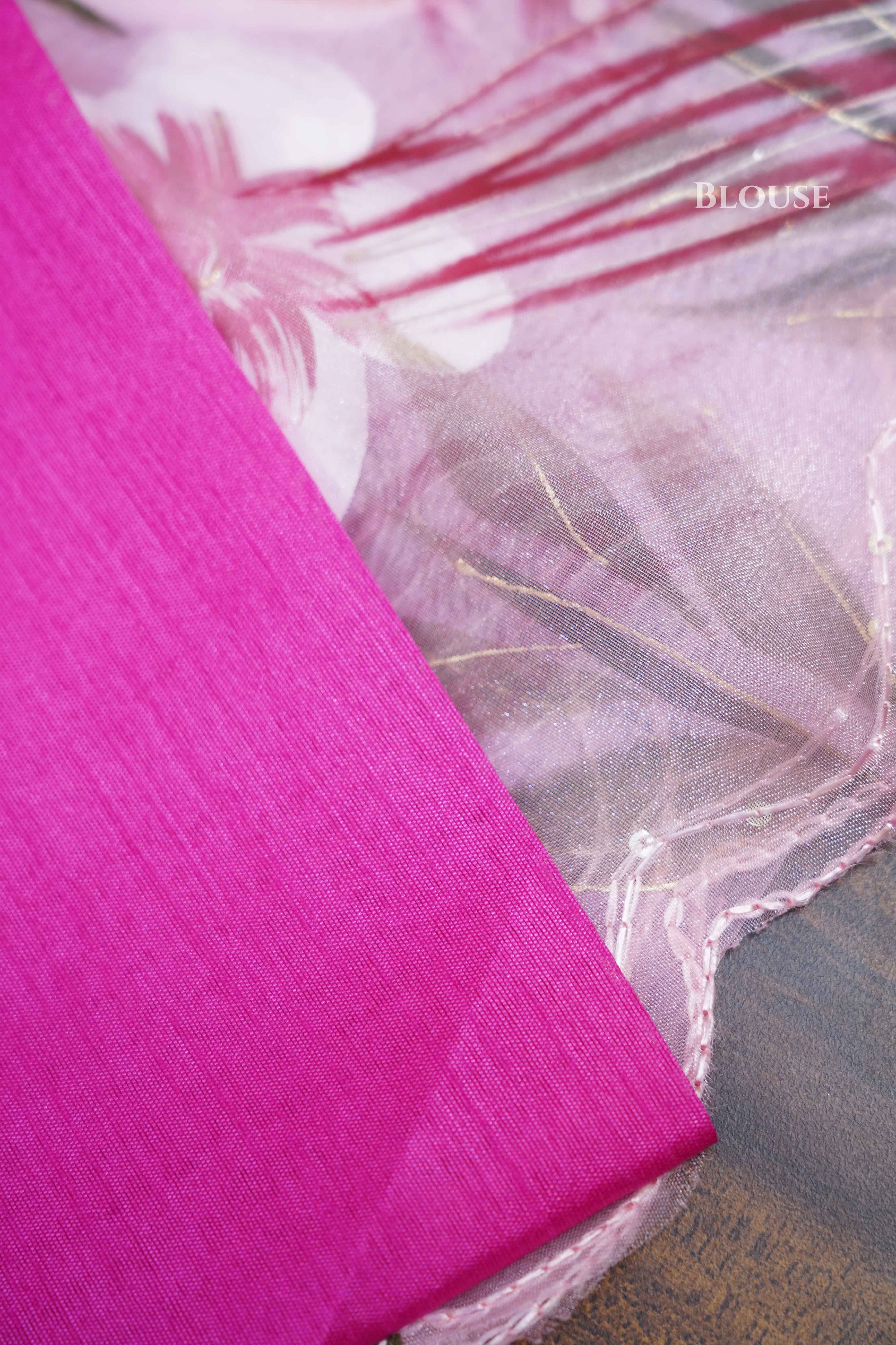 LILAC PINK HAND PAINTED ORGANZA SAREE - Queens Jewel Emporium