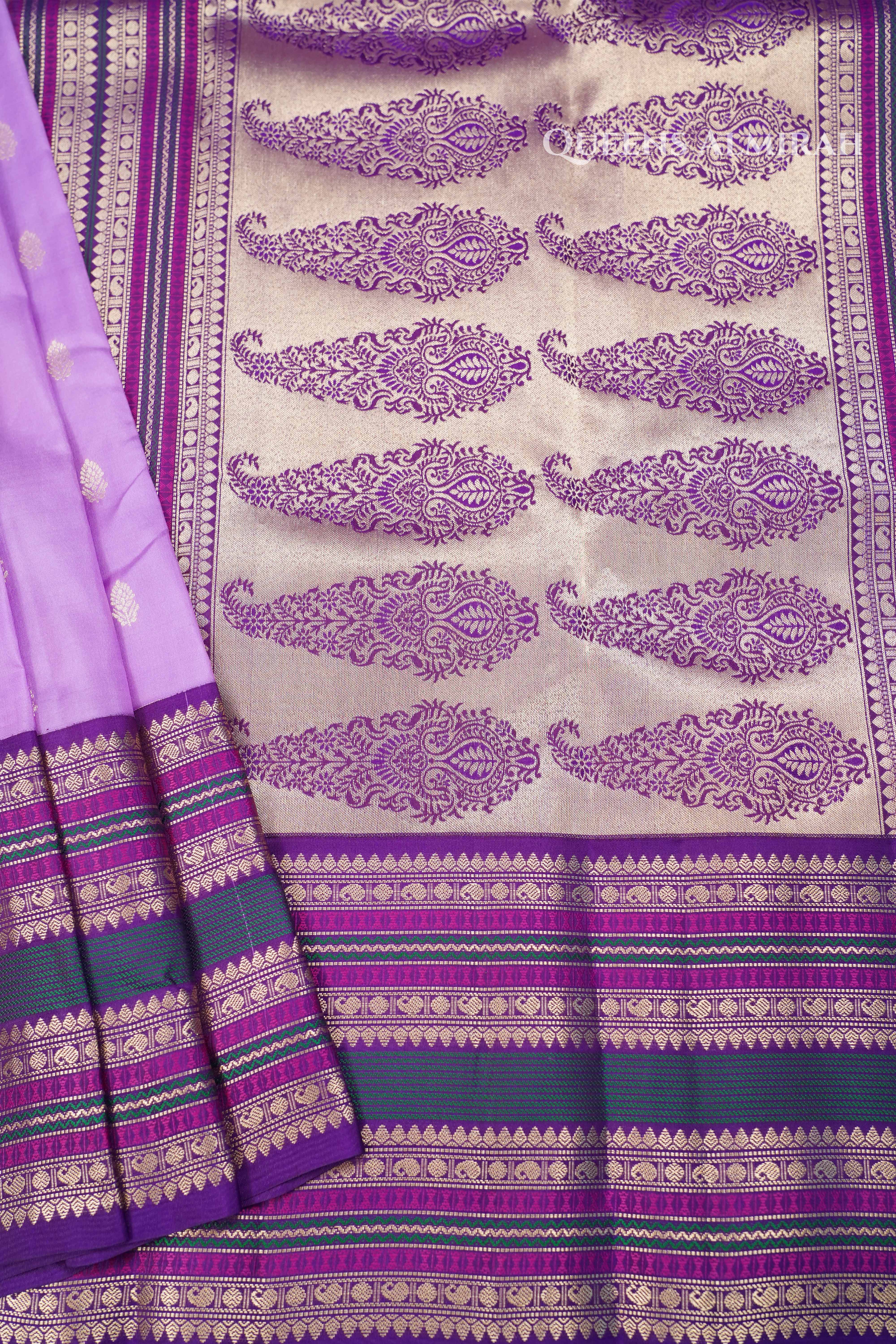 Lavender Purple Pure Kanchivaram Silk Saree QUEENS ALMIRAH