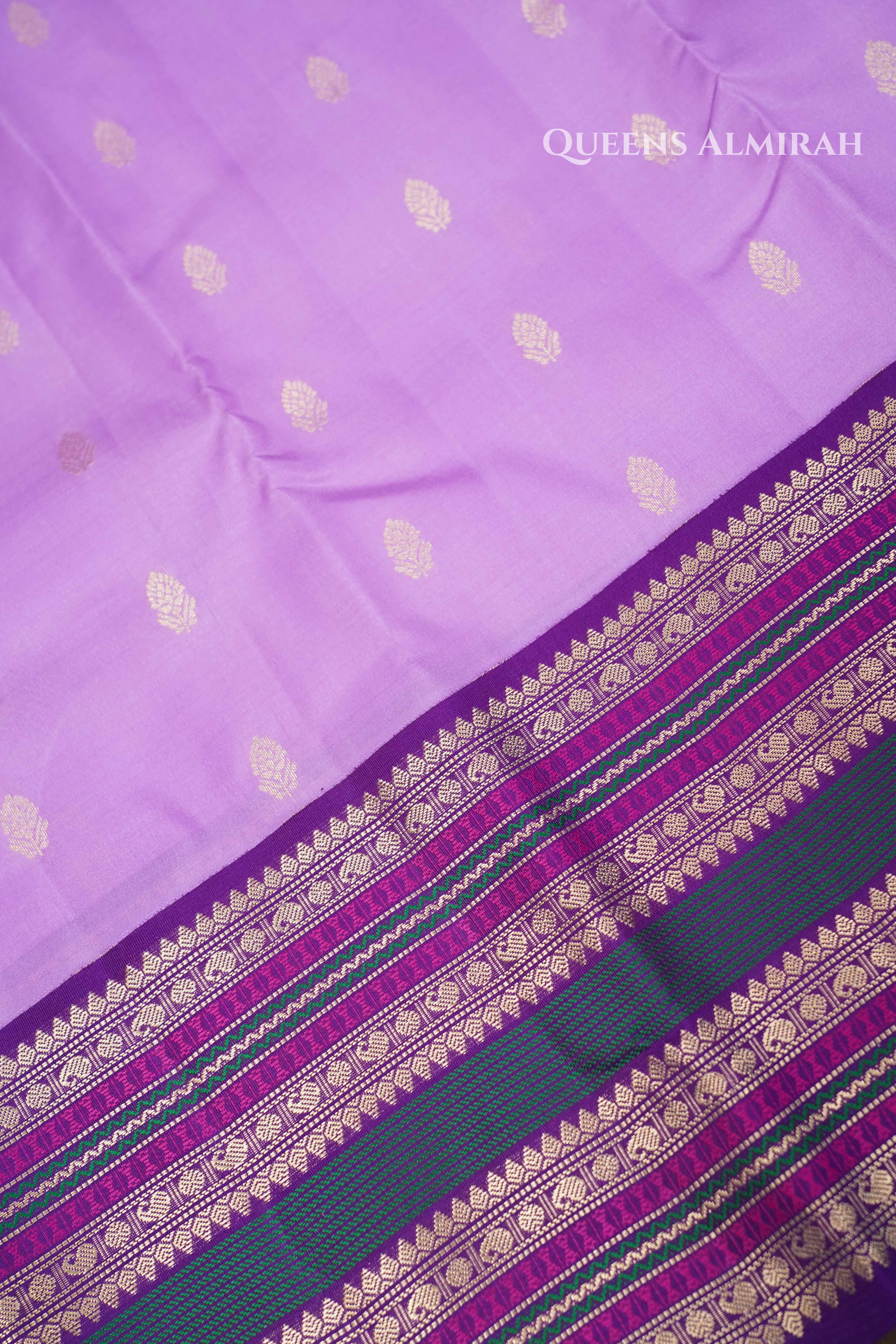 Lavender Purple Pure Kanchivaram Silk Saree QUEENS ALMIRAH