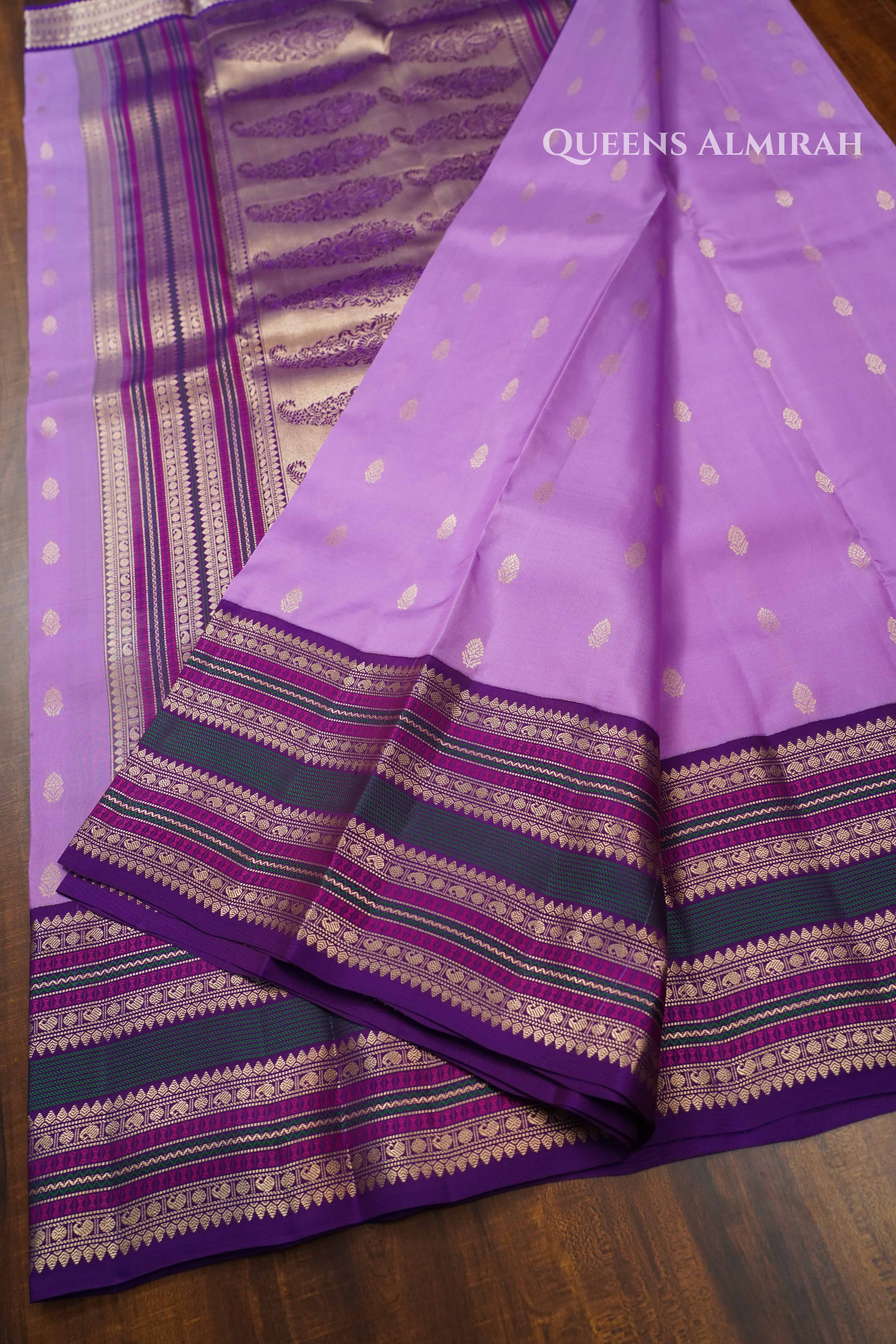 Lavender Purple Pure Kanchivaram Silk Saree QUEENS ALMIRAH