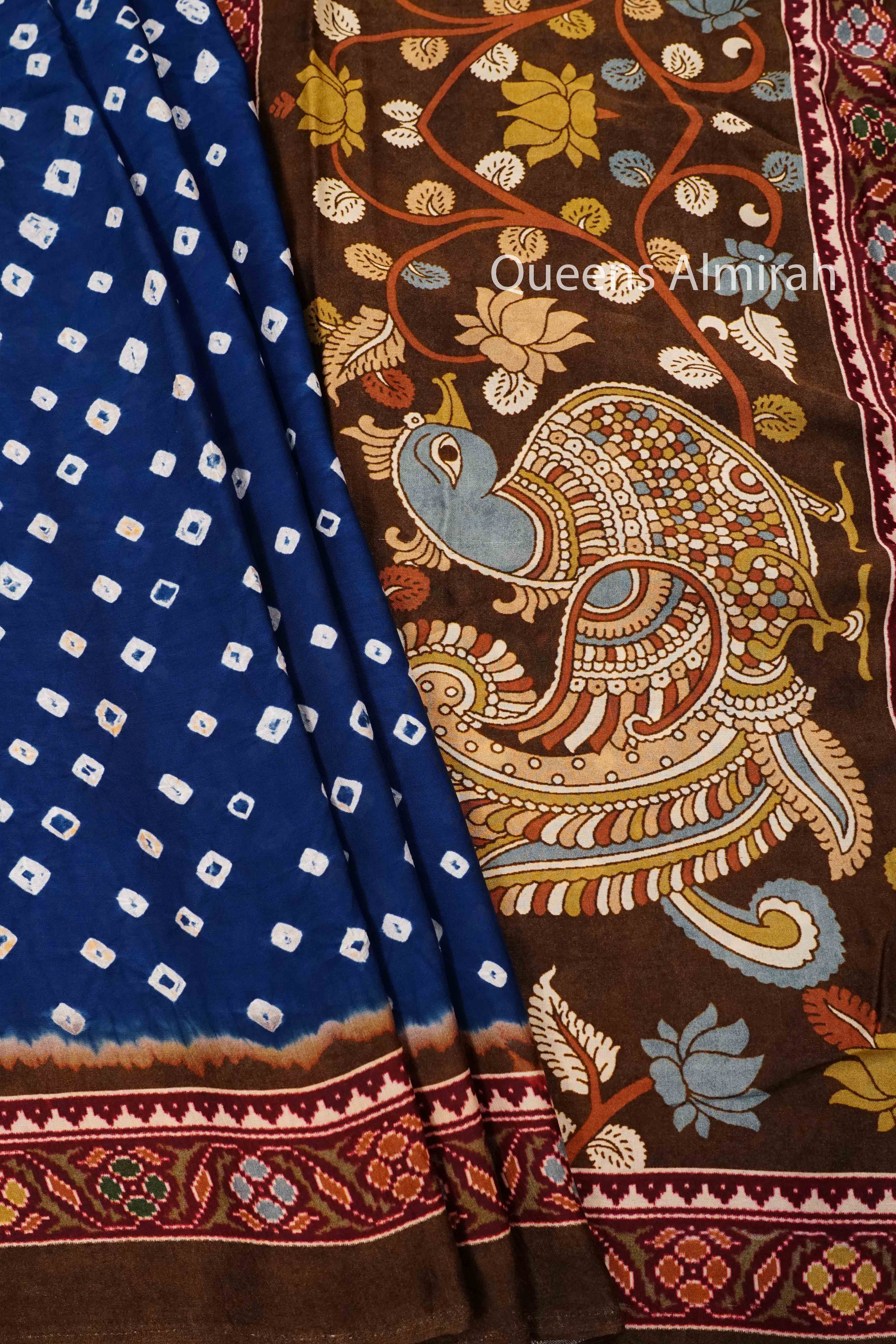 LIGHT NAVY MODAL SILK SAREE 3 - Queens Jewel Emporium