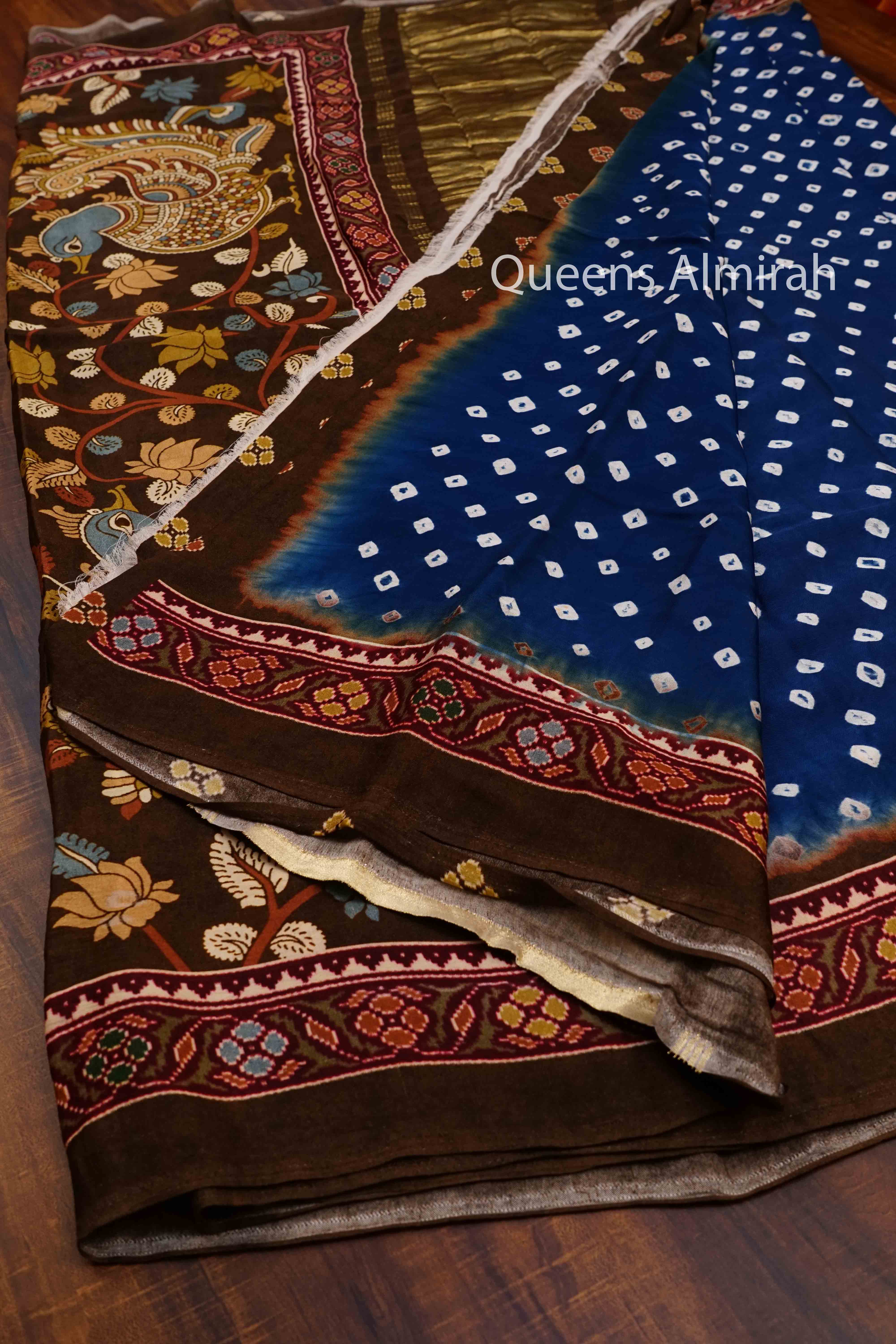 LIGHT NAVY MODAL SILK SAREE 3 - Queens Jewel Emporium