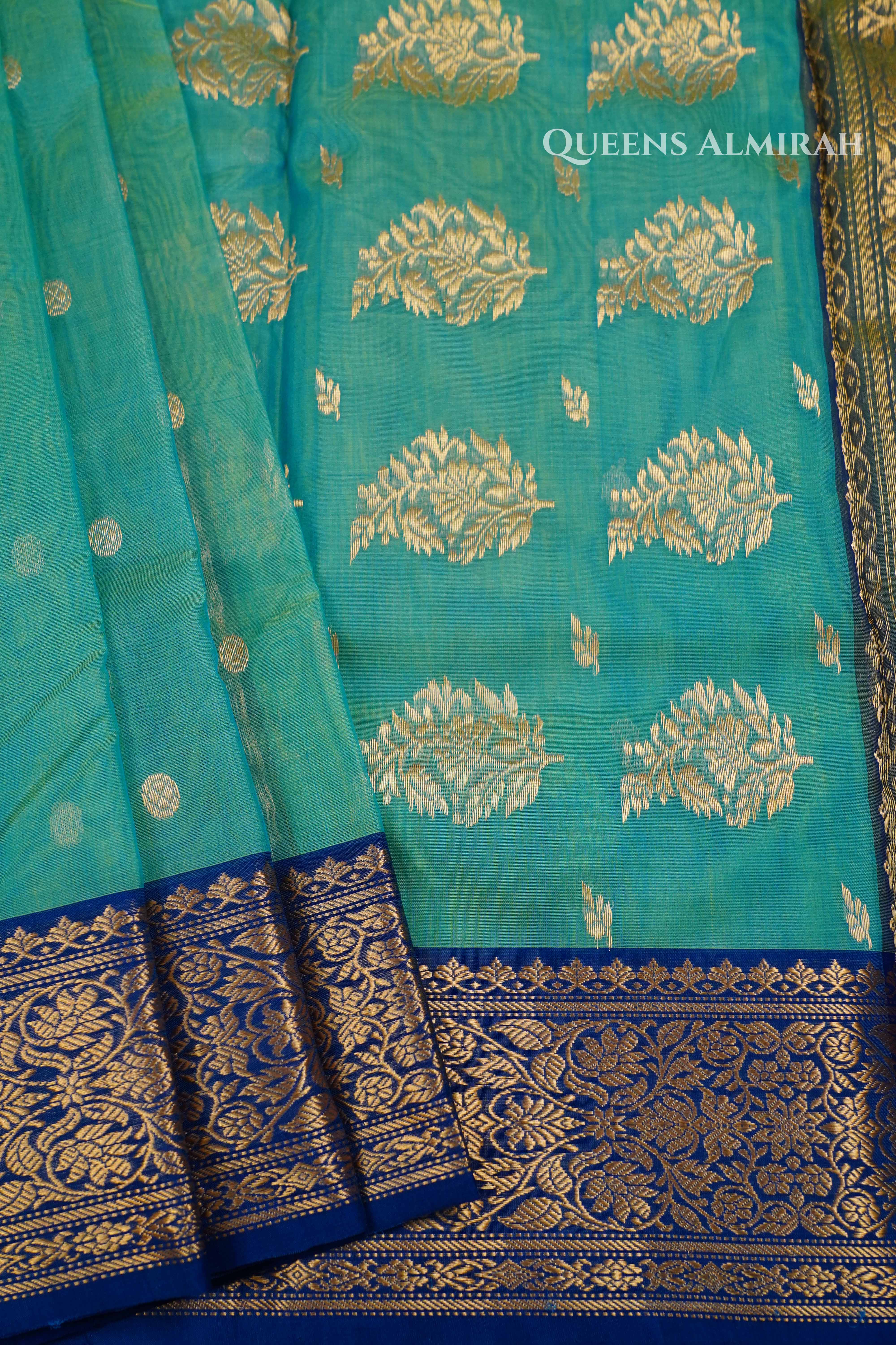 Light Sea Green Chanderi Katan Silk Handloom Saree QUEENS ALMIRAH