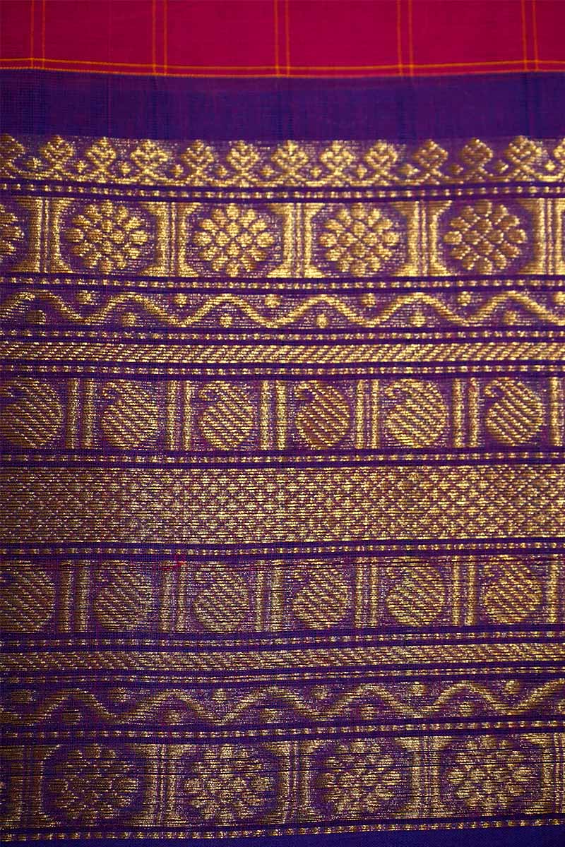 MAGENTA RED WITH PURPLE KANCHI COTTON SAREE - Queens Jewel Emporium