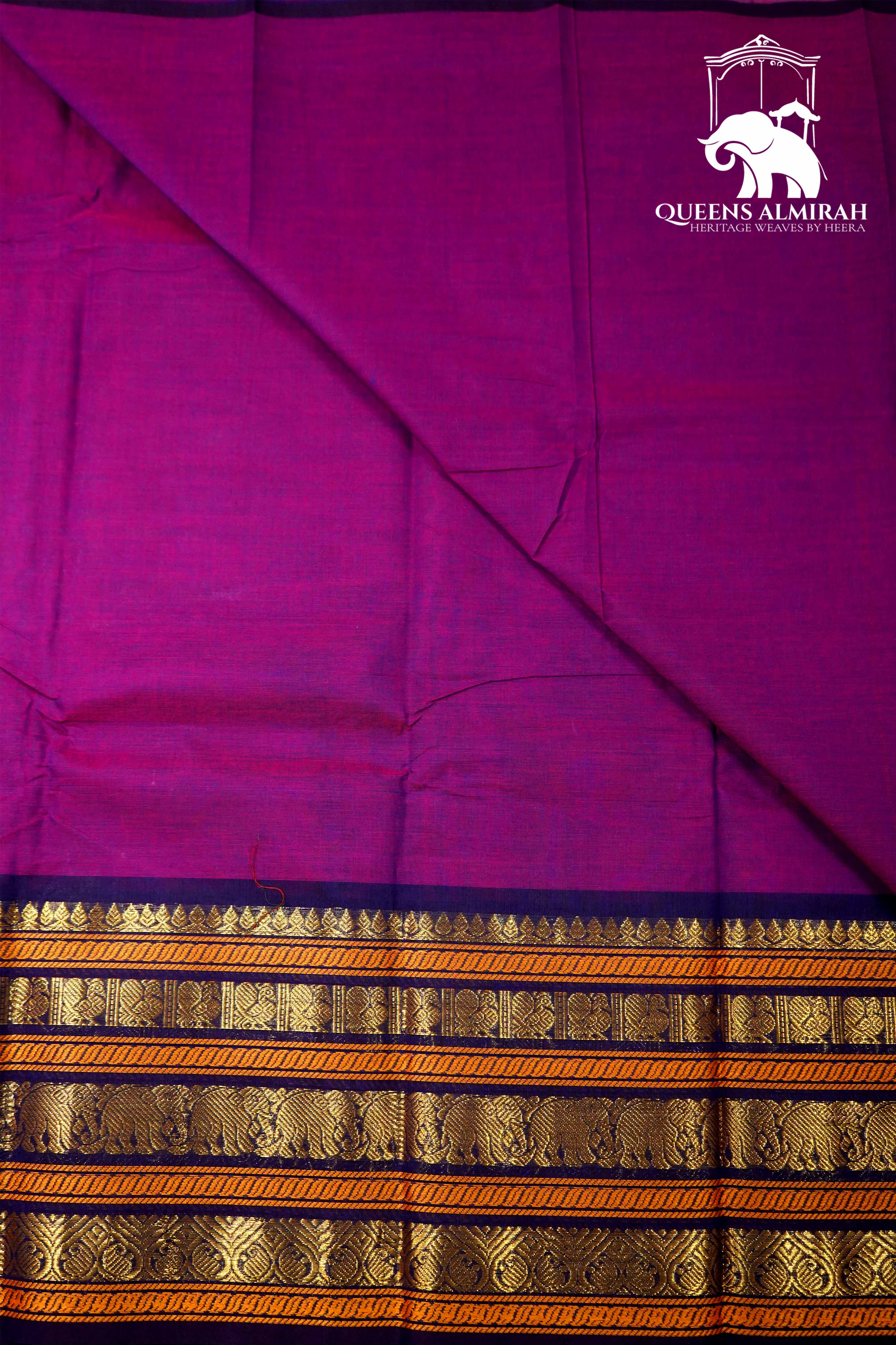 MAGENTA WITH DARK PURPLE KANCHI COTTON SAREE - Queens Jewel Emporium