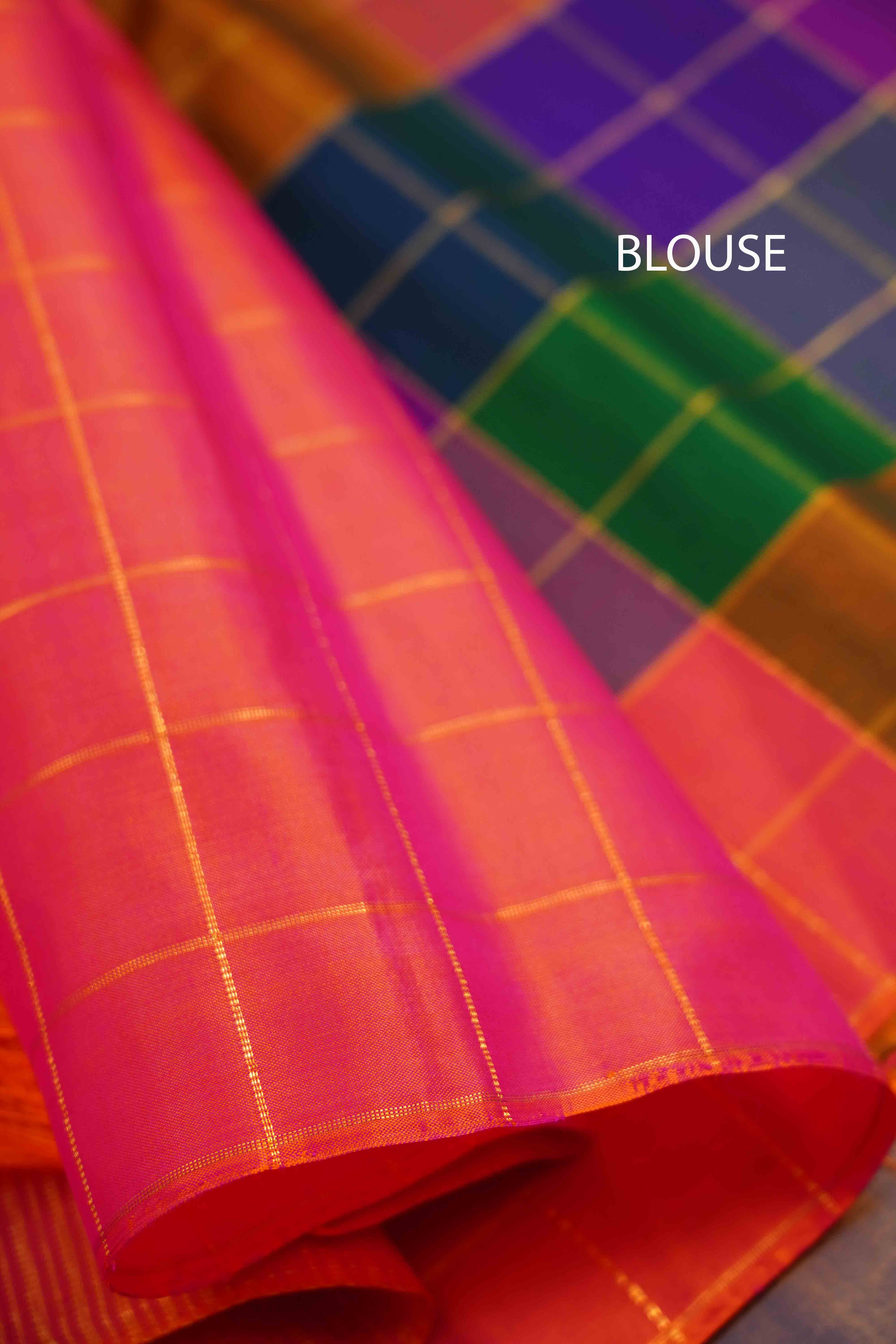 MULTI COLOR PAALUM PAZHAMUM KATTAM PURE KANCHIVARAM SILK SAREE - Queens Jewel Emporium