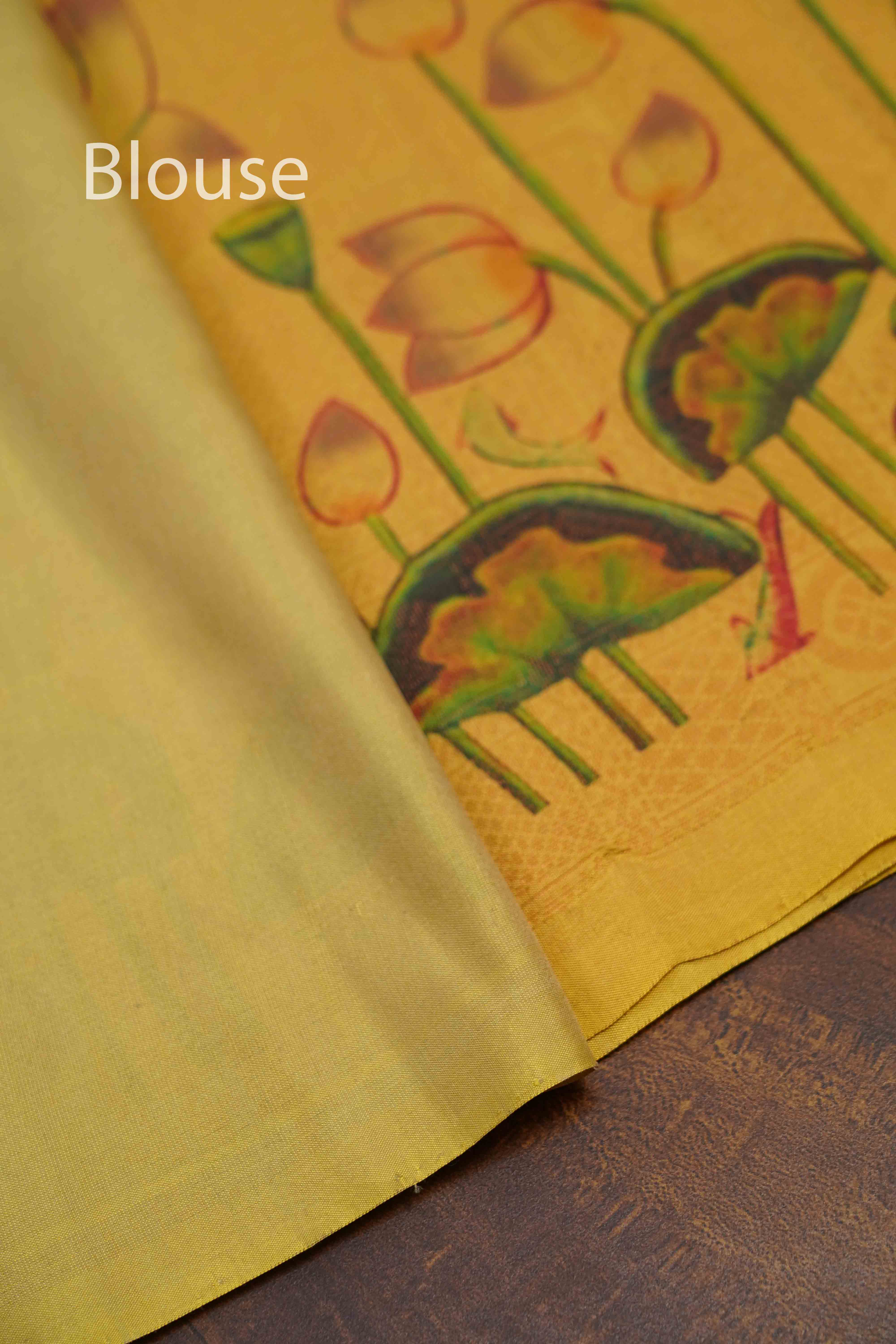MUSTARD YELLOW PURE KANCHIVARM SILK SAREE - Queens Jewel Emporium