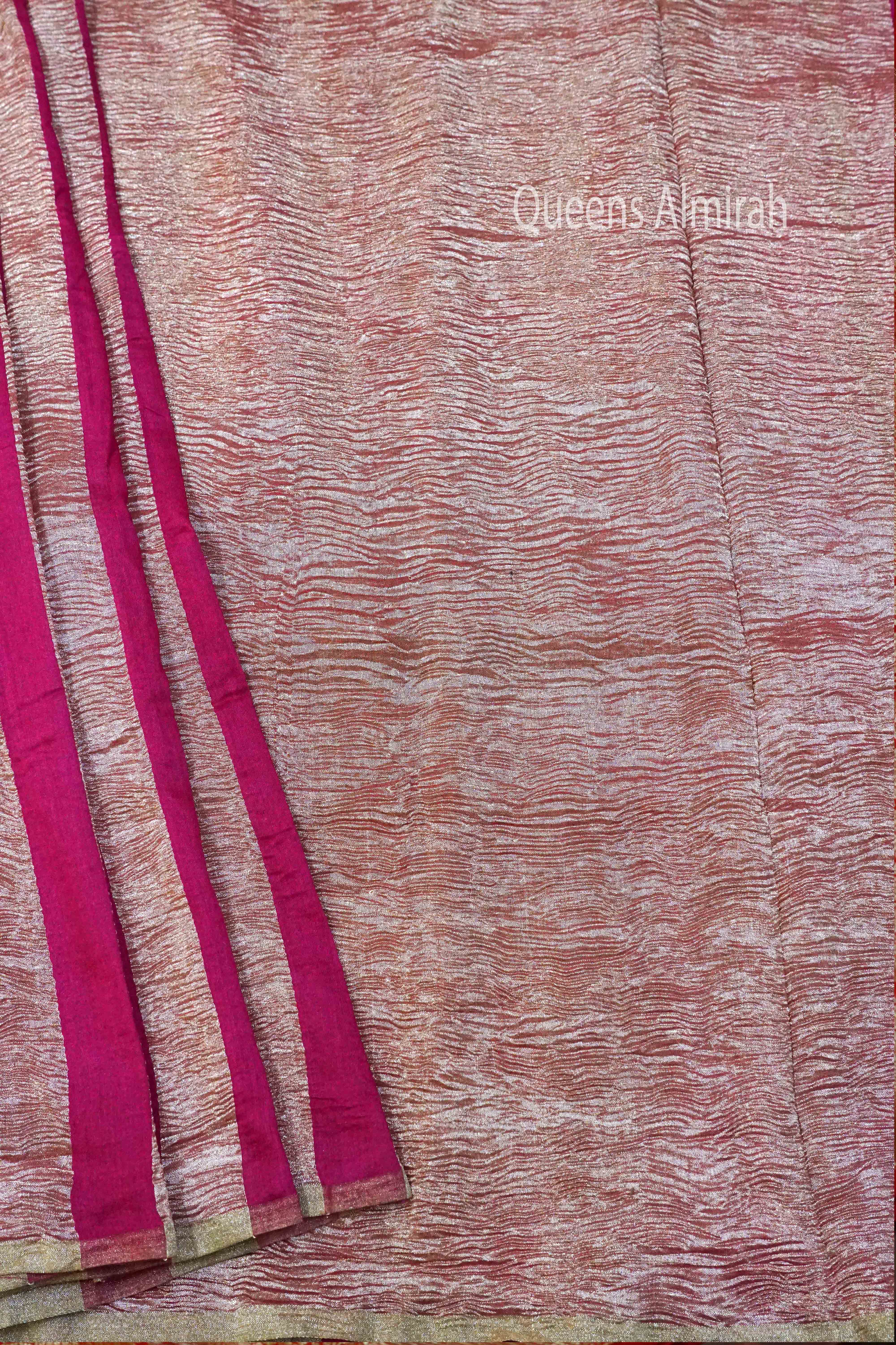 MAGENTA CRUSH TISSUE BANARASI SILK SAREE - Queens Jewel Emporium