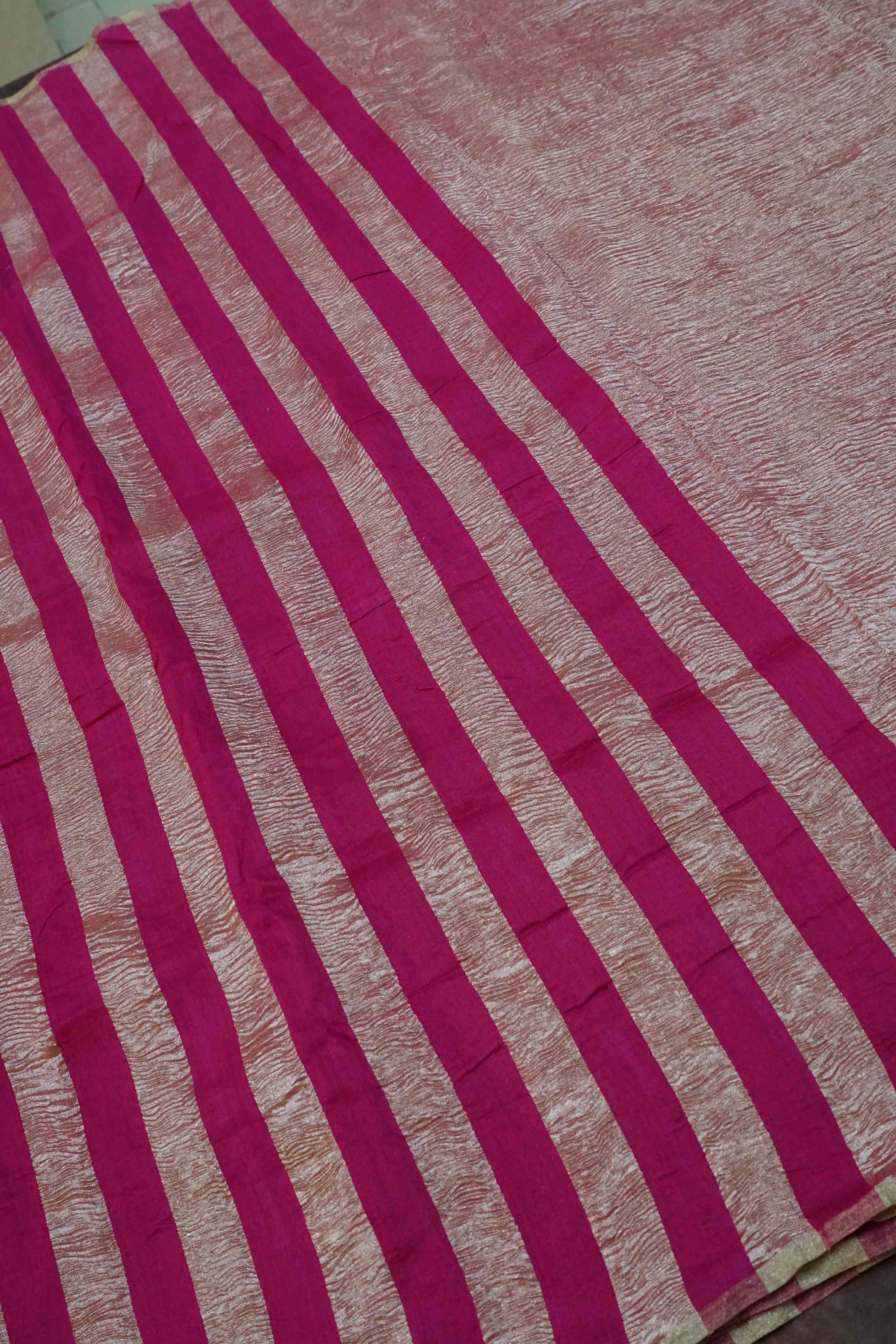 MAGENTA CRUSH TISSUE BANARASI SILK SAREE - Queens Jewel Emporium