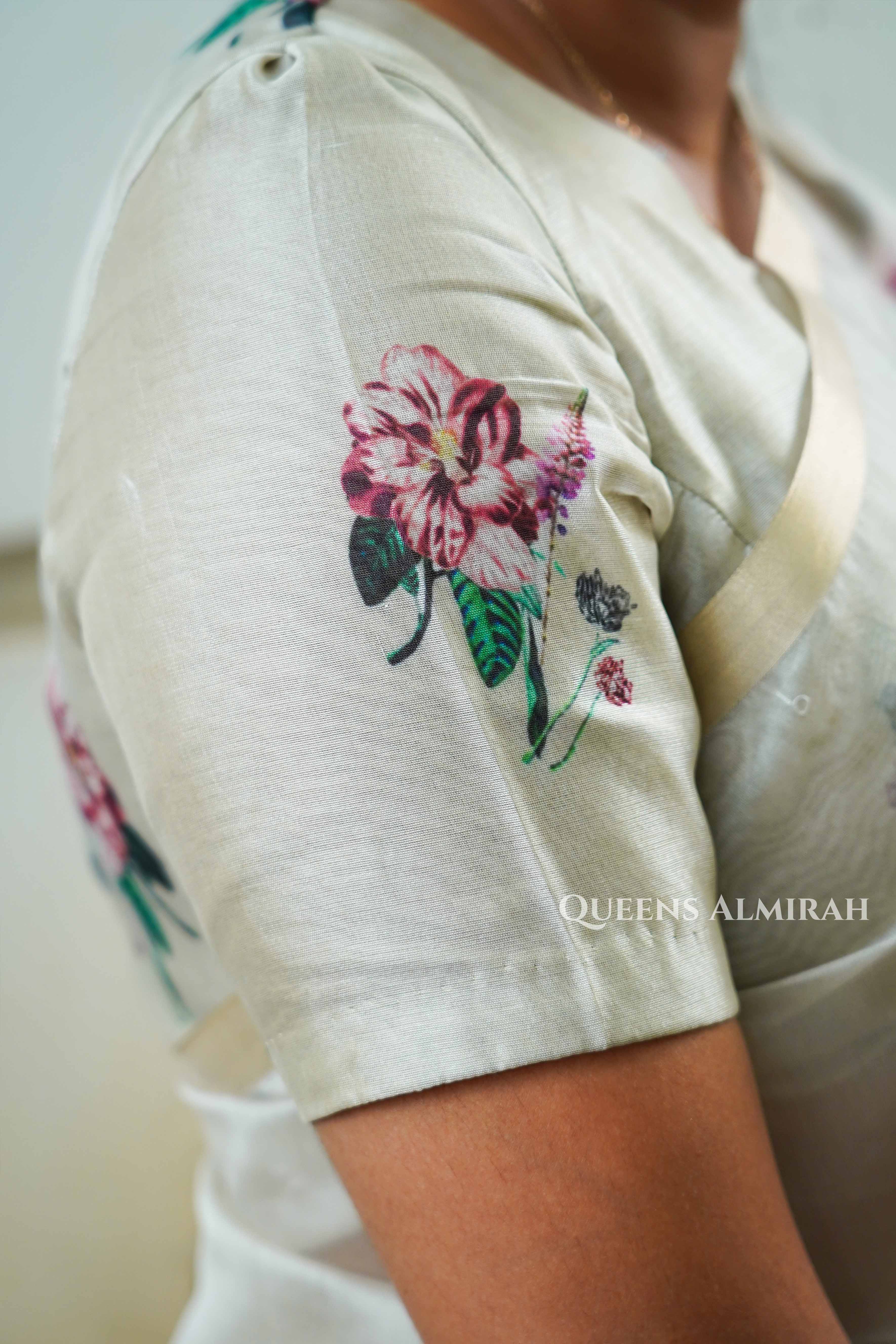 Mahanati Off-White Floral Organza Saree QUEENS ALMIRAH