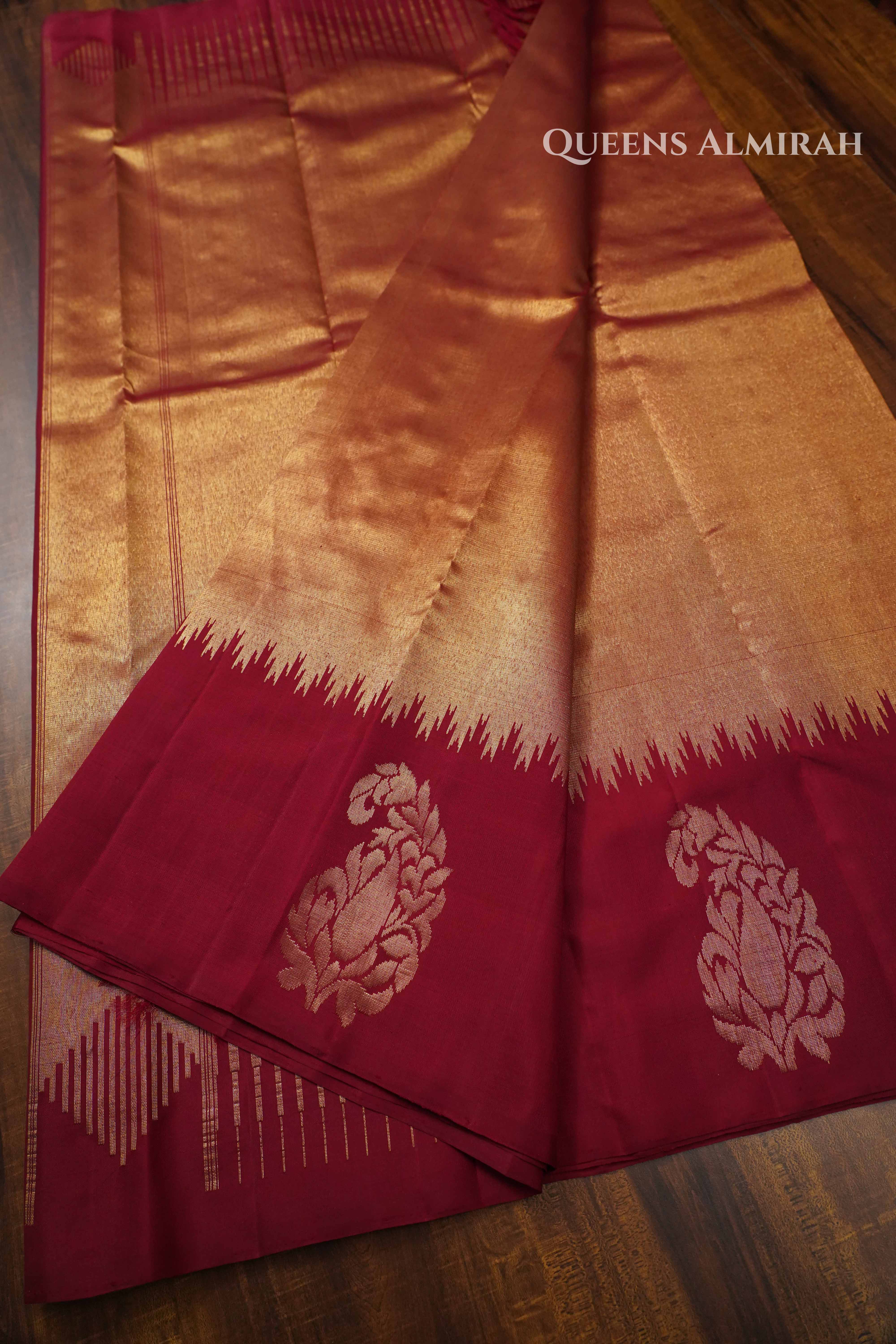 Maroon Pure Kanchivaram Silk Saree QUEENS ALMIRAH