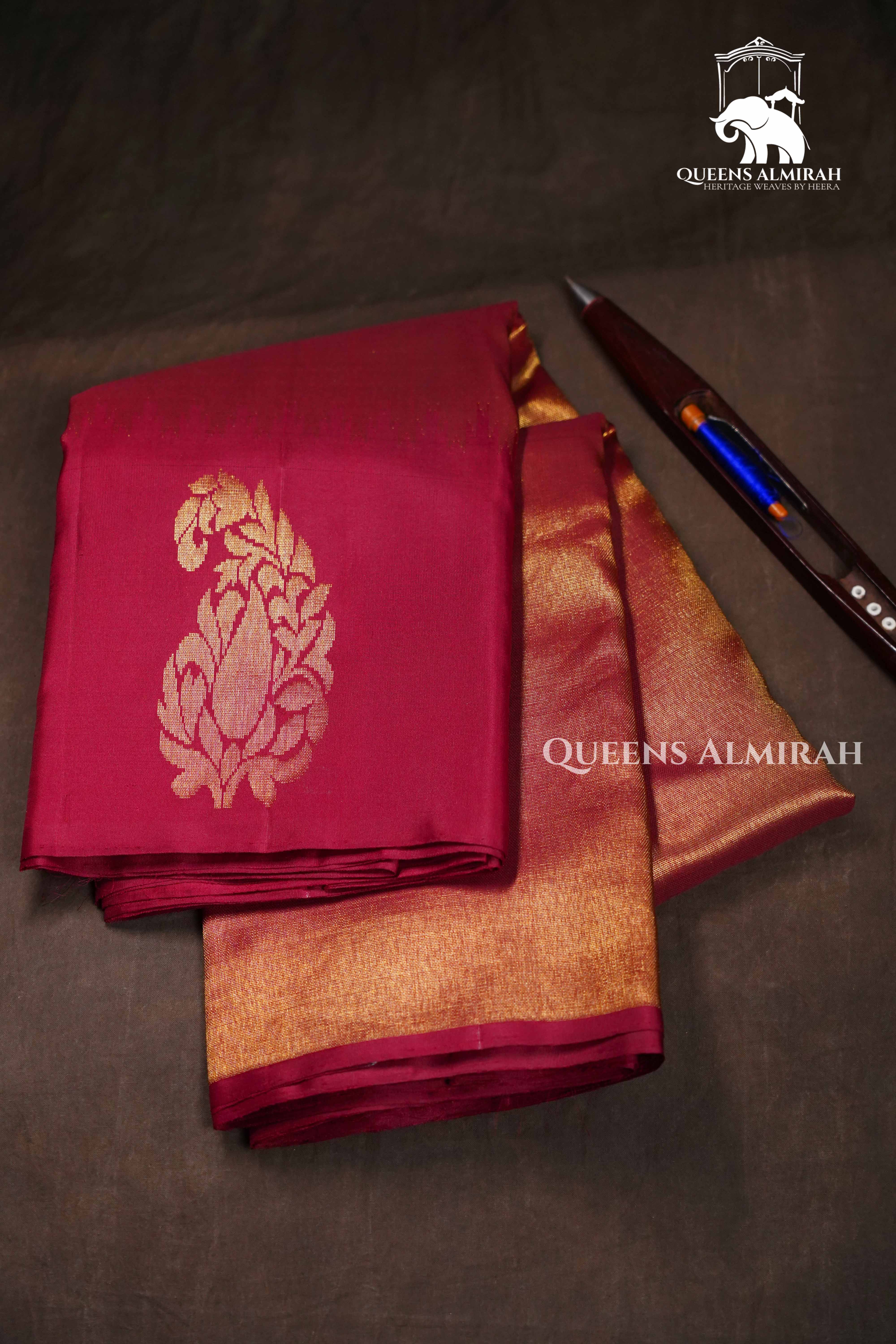 Maroon Pure Kanchivaram Silk Saree QUEENS ALMIRAH