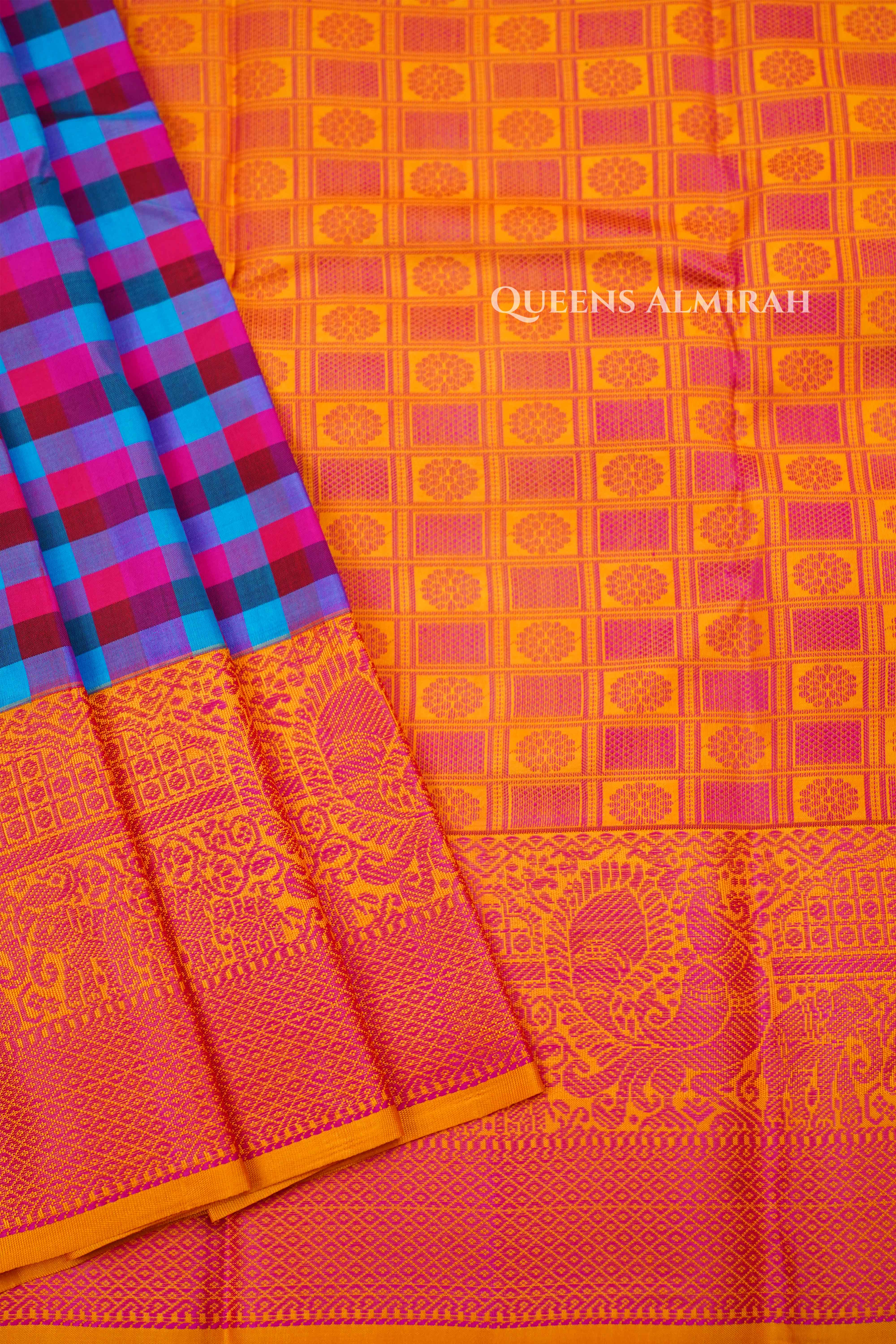 Multi Color Checked Kuravanji Silk Saree3 QUEENS ALMIRAH