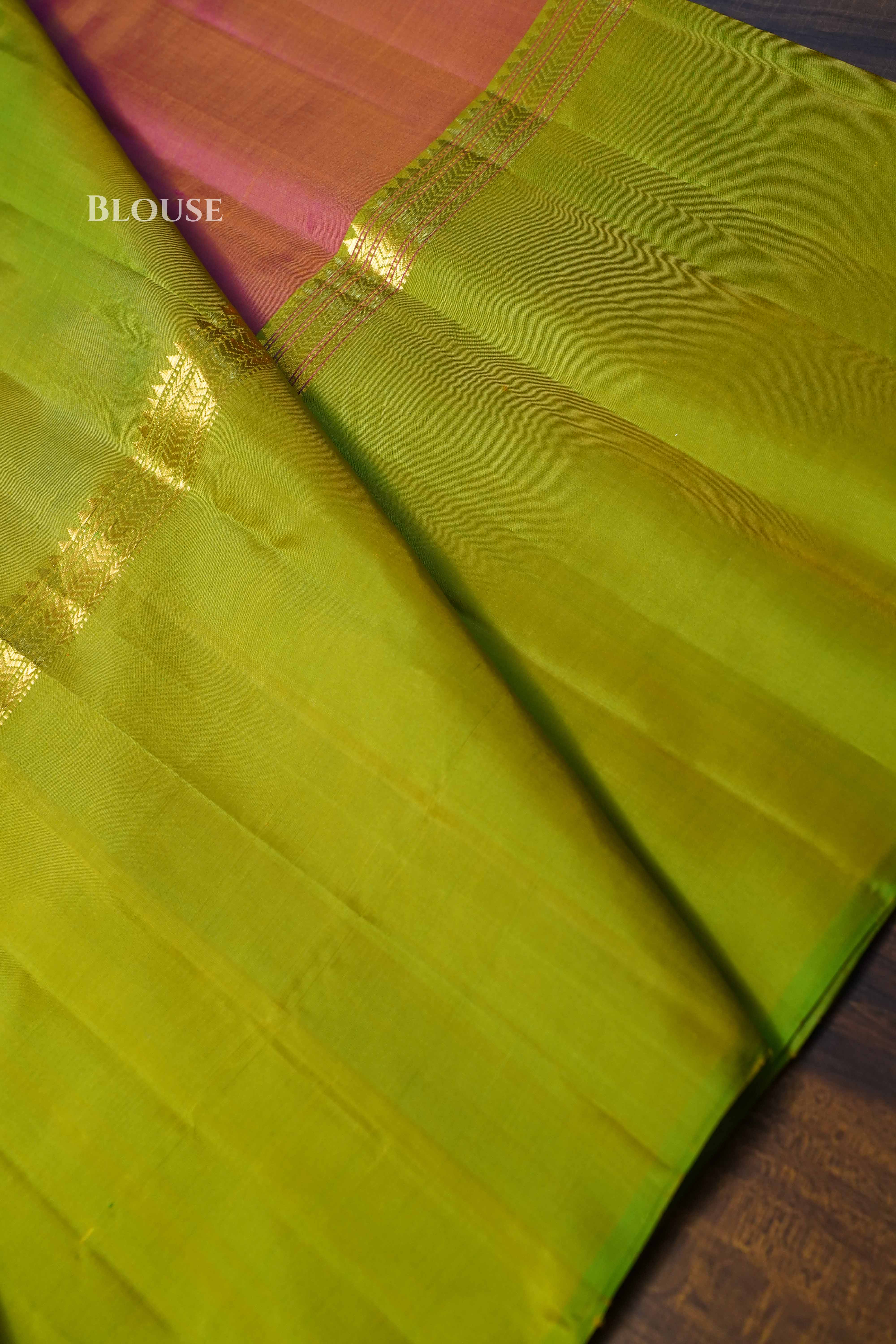 Muppagam Pure Kanchivaram silk saree (yellow,pink,green) QUEENS ALMIRAH
