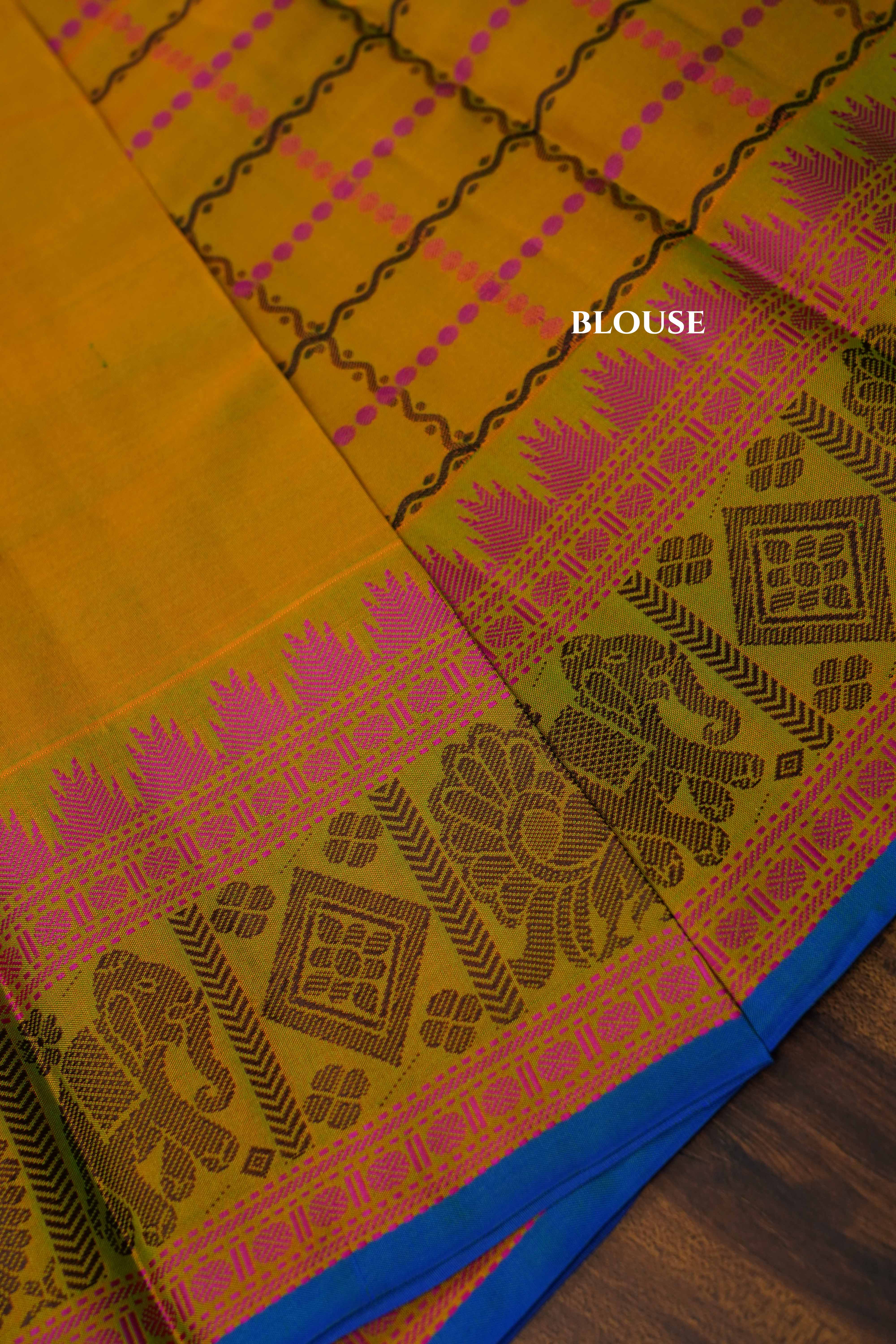 Mustard Yellow Pure Kanchivaram Silk Saree QUEENS ALMIRAH