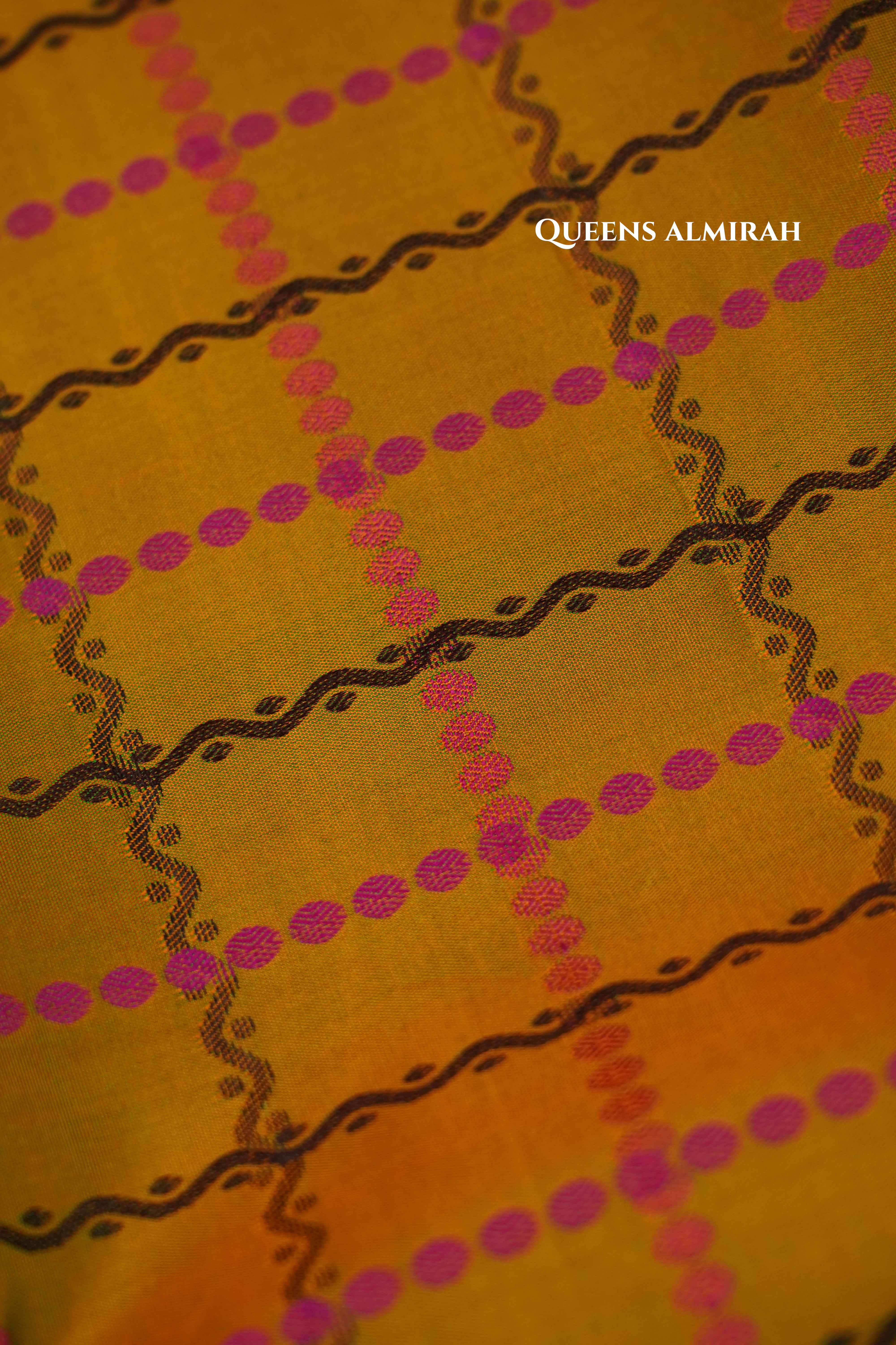 Mustard Yellow Pure Kanchivaram Silk Saree QUEENS ALMIRAH