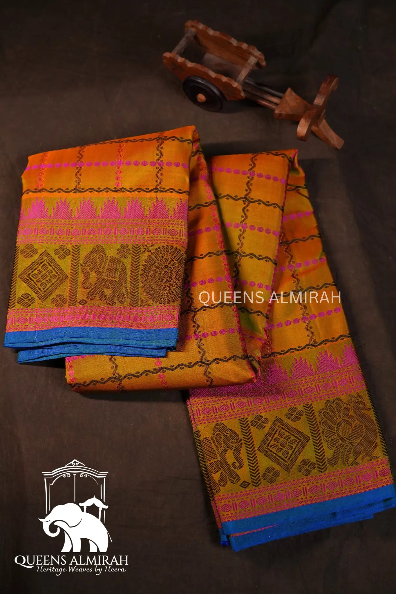 Mustard Yellow Pure Kanchivaram Silk Saree QUEENS ALMIRAH