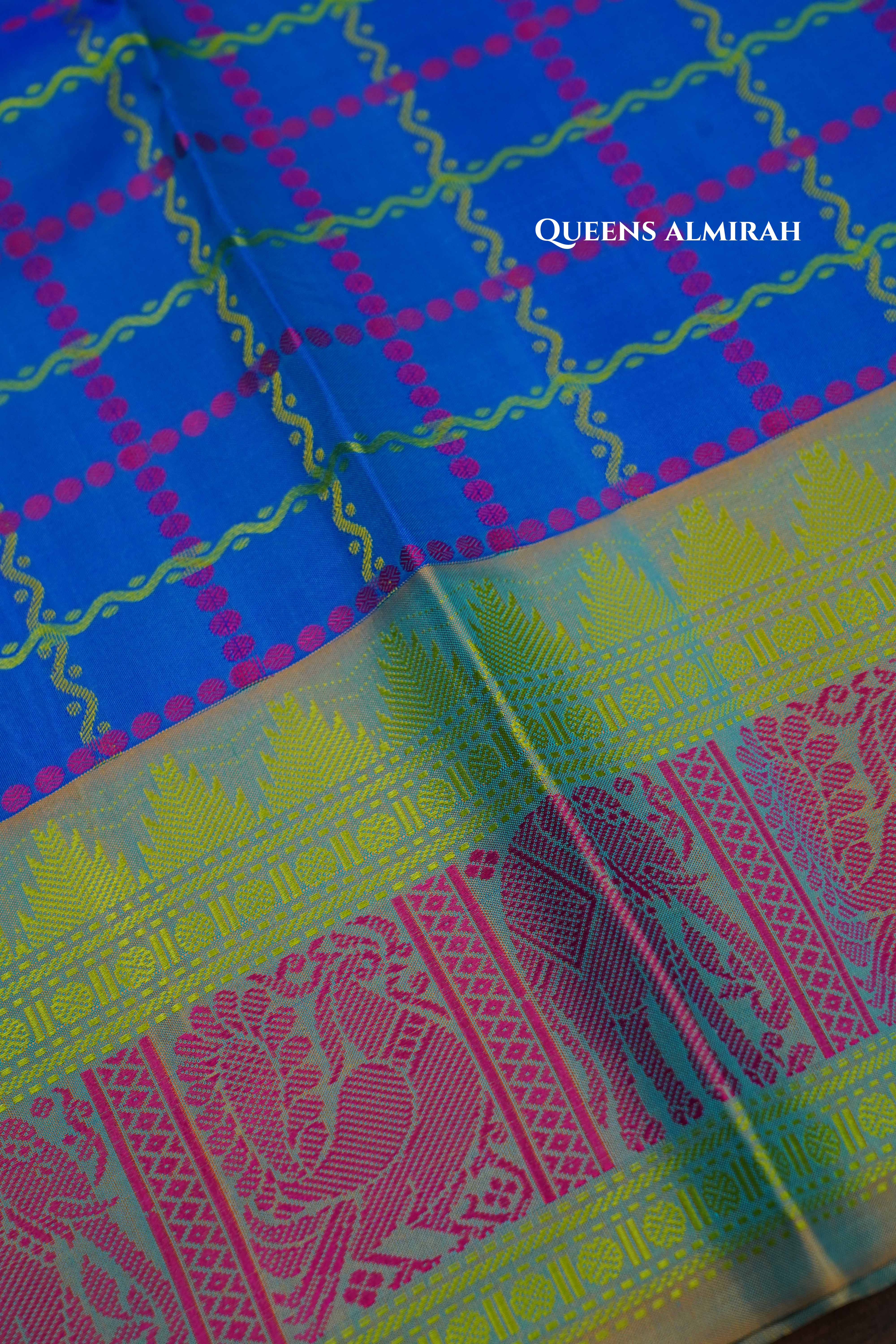 Navy Blue With Orange Pure Kanchivaram Silk Saree QUEENS ALMIRAH