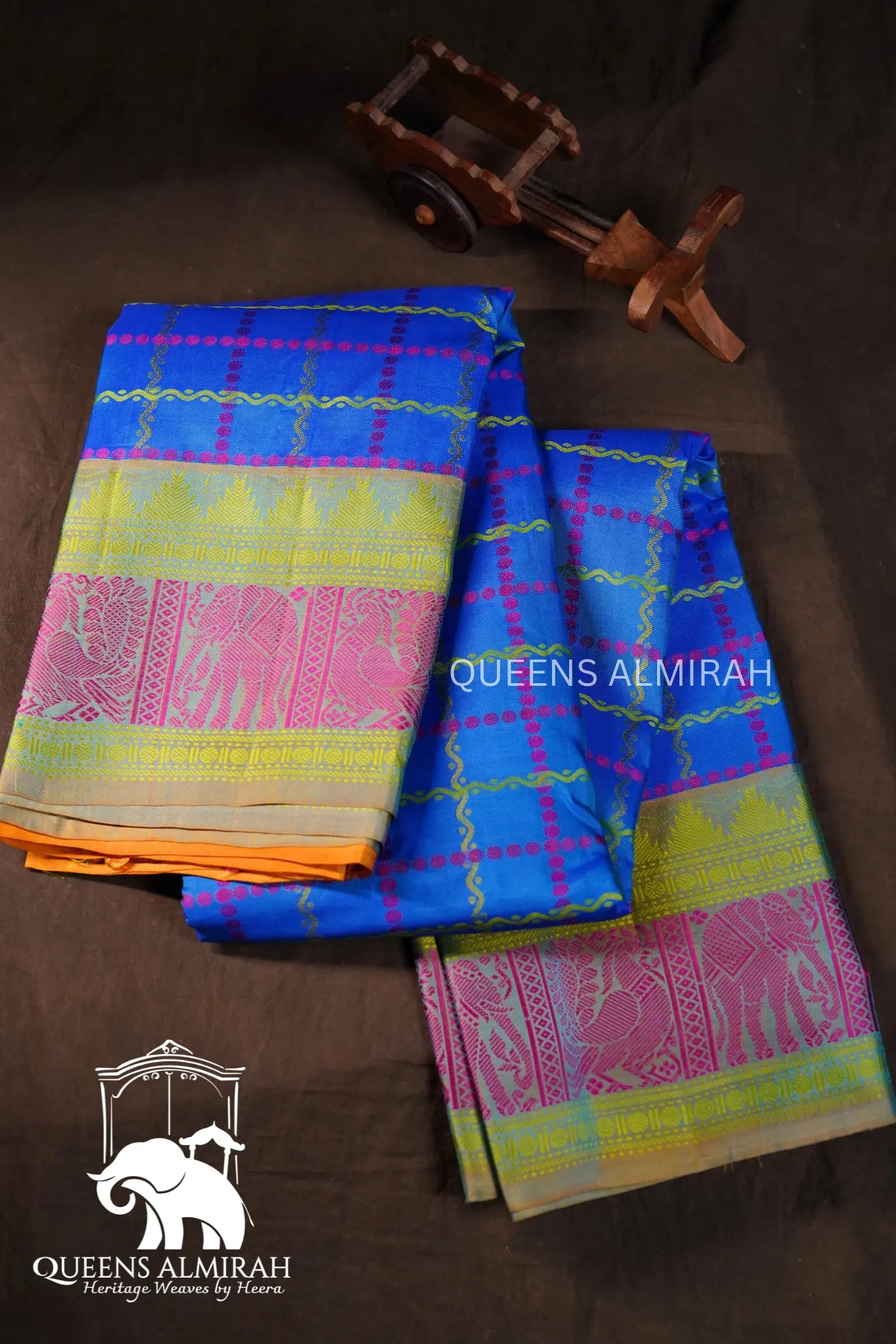 Navy Blue With Orange Pure Kanchivaram Silk Saree QUEENS ALMIRAH