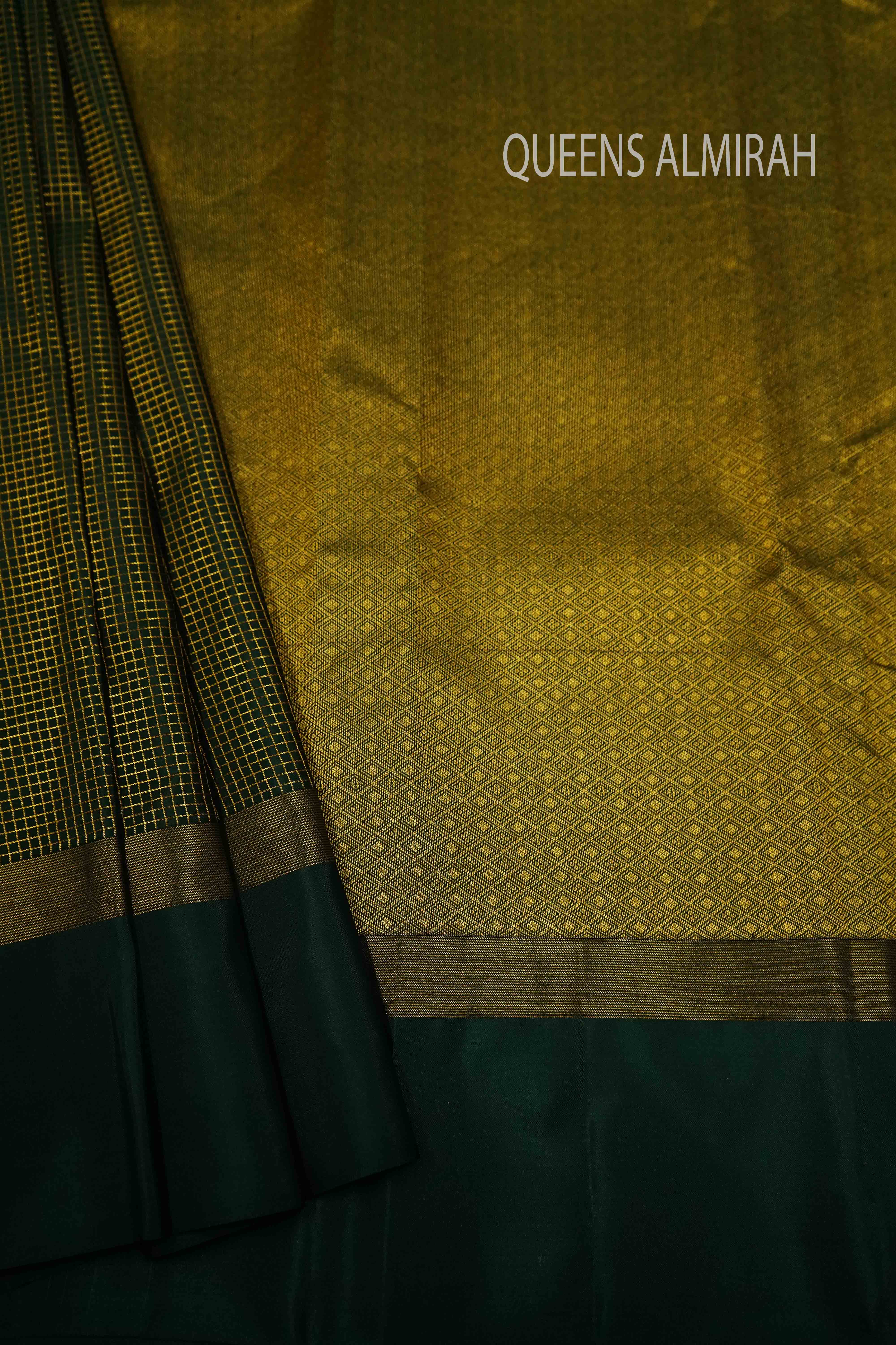 NEEM GREEN PURE KANCHIVARAM SILK SAREE - Queens Jewel Emporium