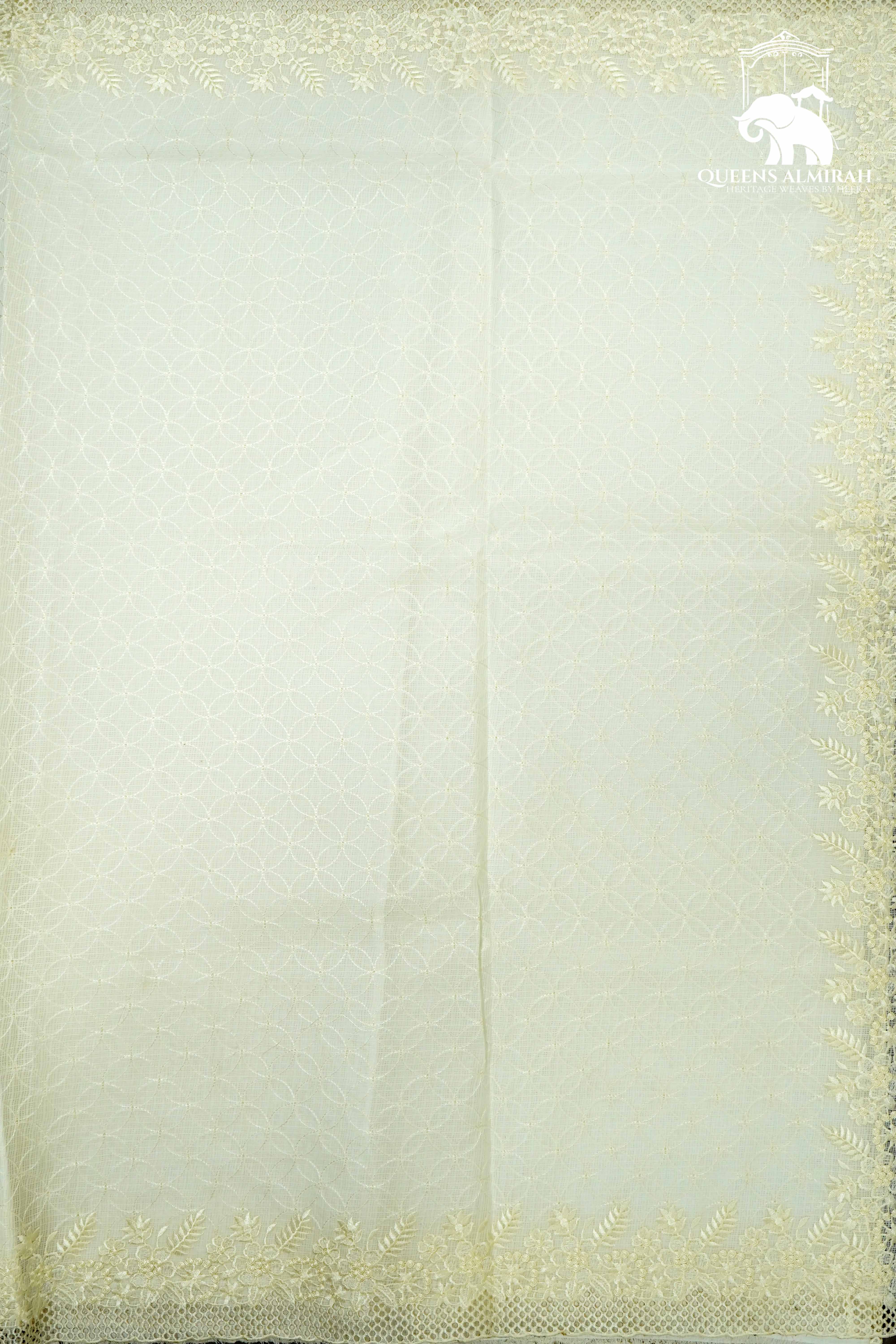 OFF WHITE WITH SCALLOP BORDER ORGANZA SAREE - Queens Jewel Emporium