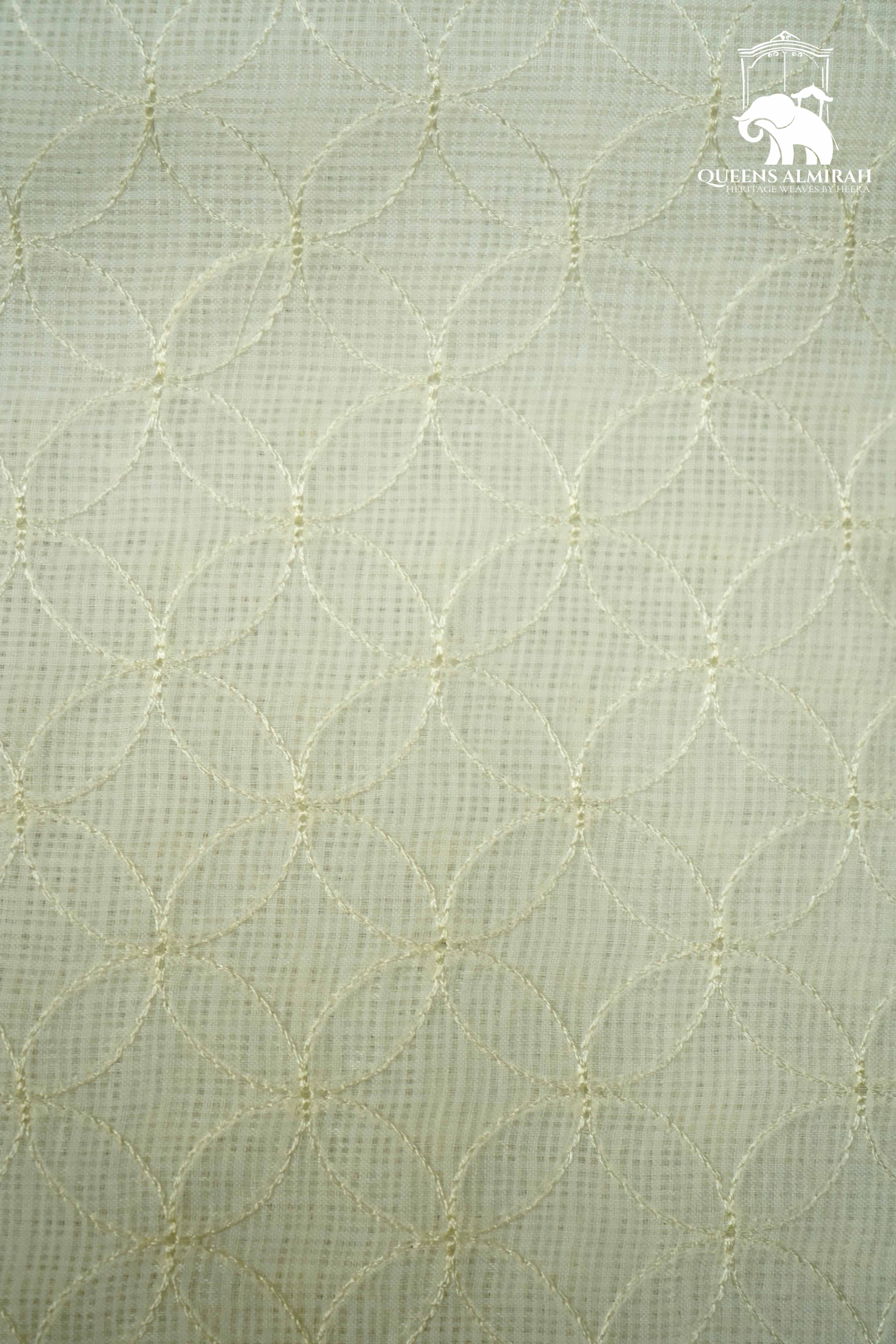 OFF WHITE WITH SCALLOP BORDER ORGANZA SAREE - Queens Jewel Emporium