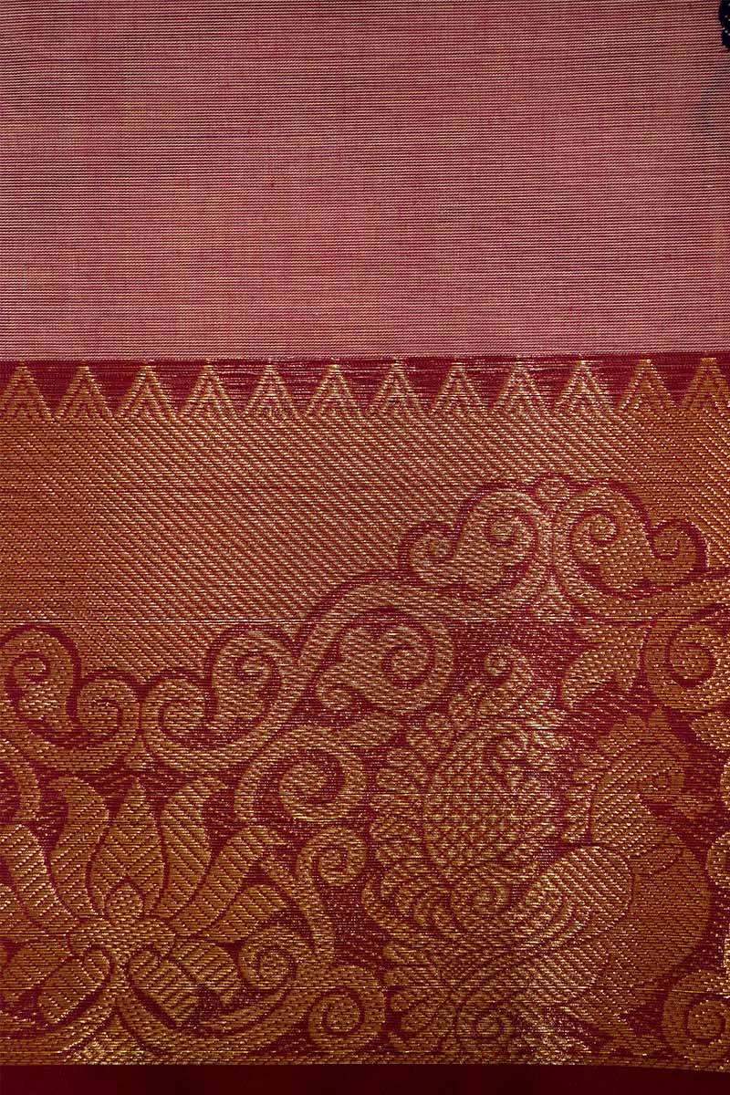 ONION PINK WITH RED KANCHI COTTON SAREE - Queens Jewel Emporium