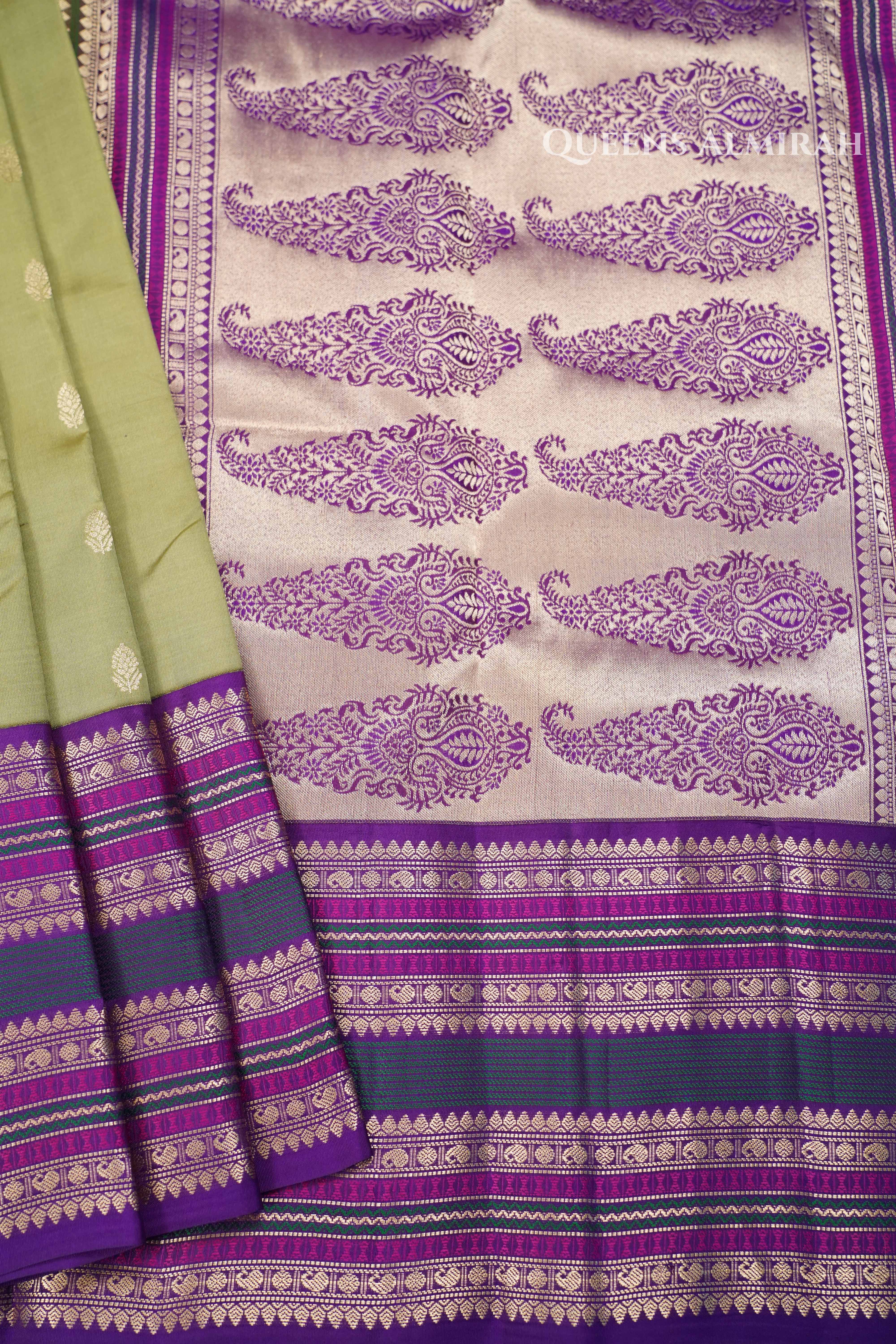 Olive Green  Pure Kanchivaram Silk Saree QUEENS ALMIRAH