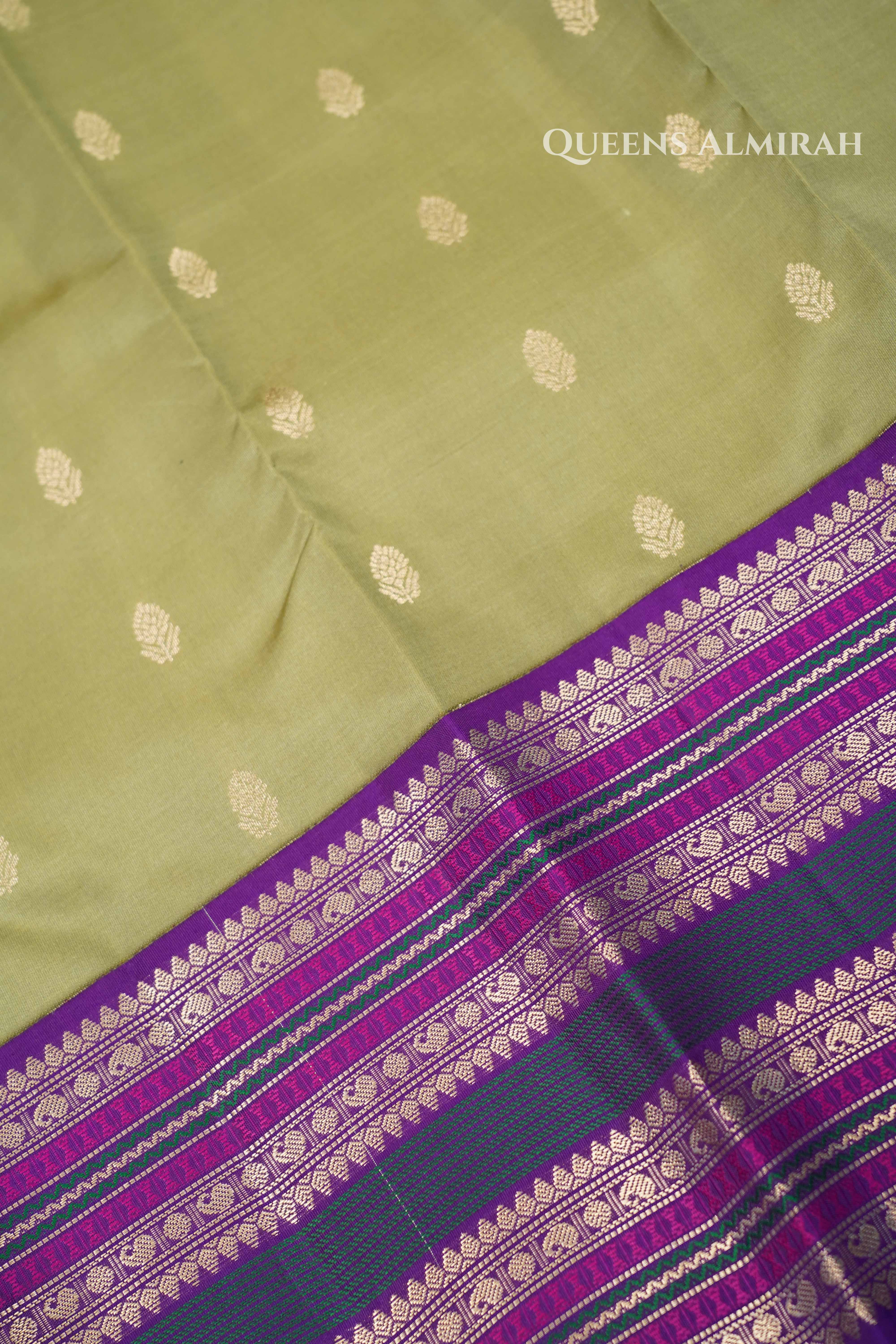 Olive Green  Pure Kanchivaram Silk Saree QUEENS ALMIRAH