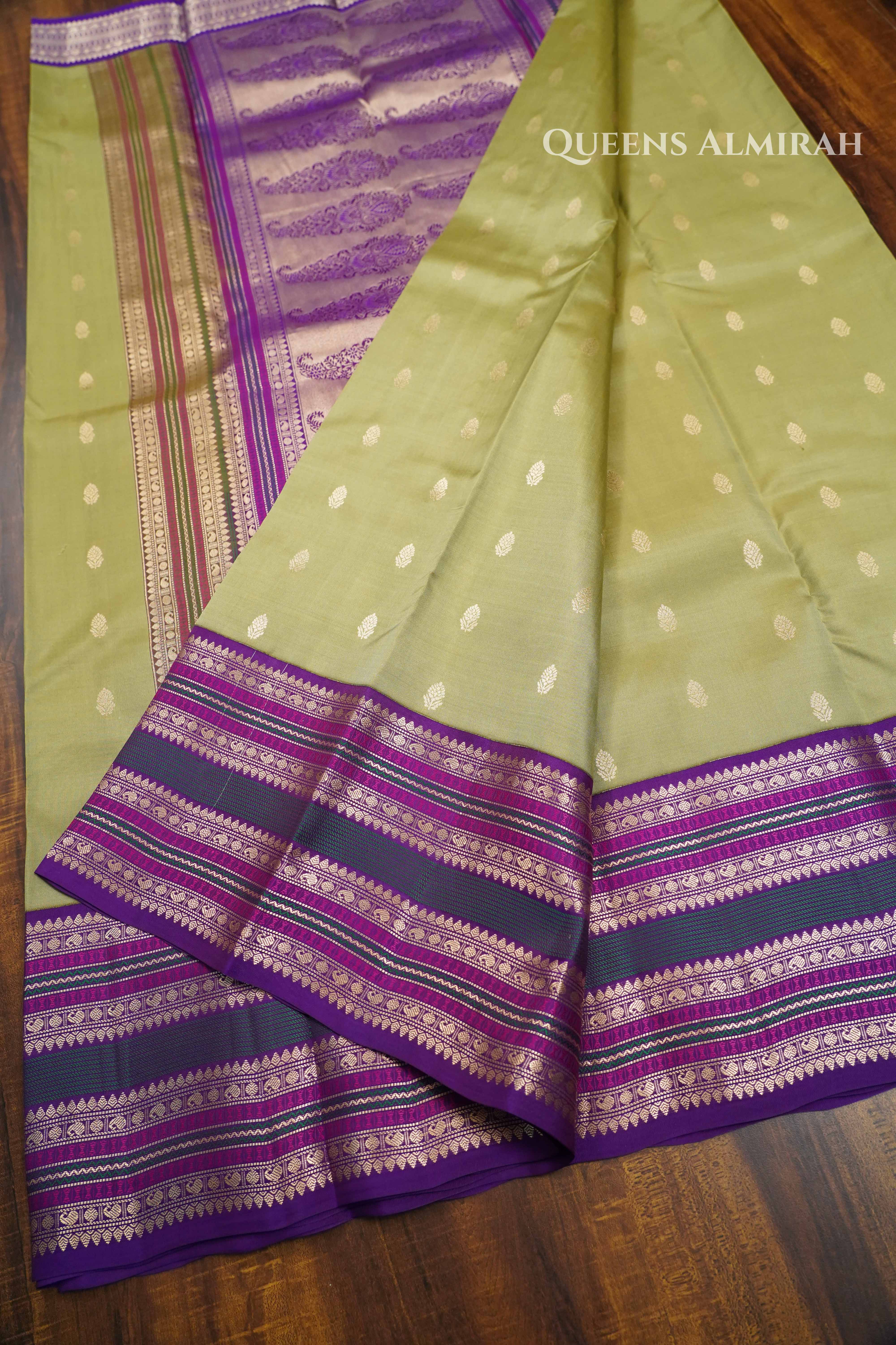 Olive Green  Pure Kanchivaram Silk Saree QUEENS ALMIRAH